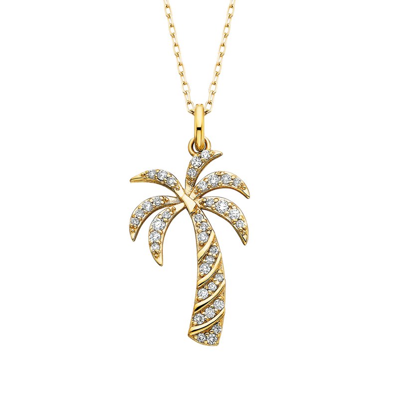 14K Yellow Gold 0.25CTW. Diamond Palm Tree Pendant Necklace