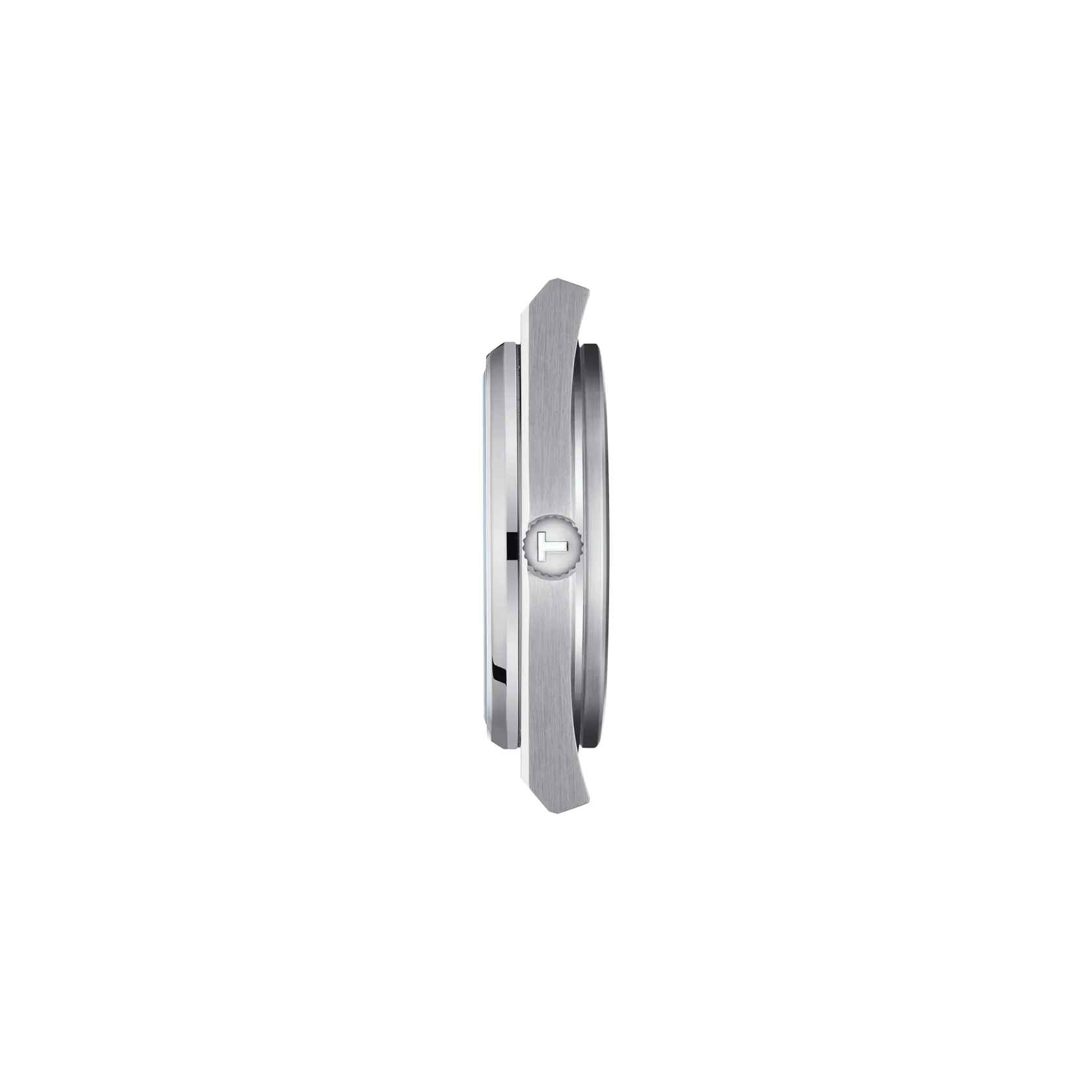 Silver watch case on a white background