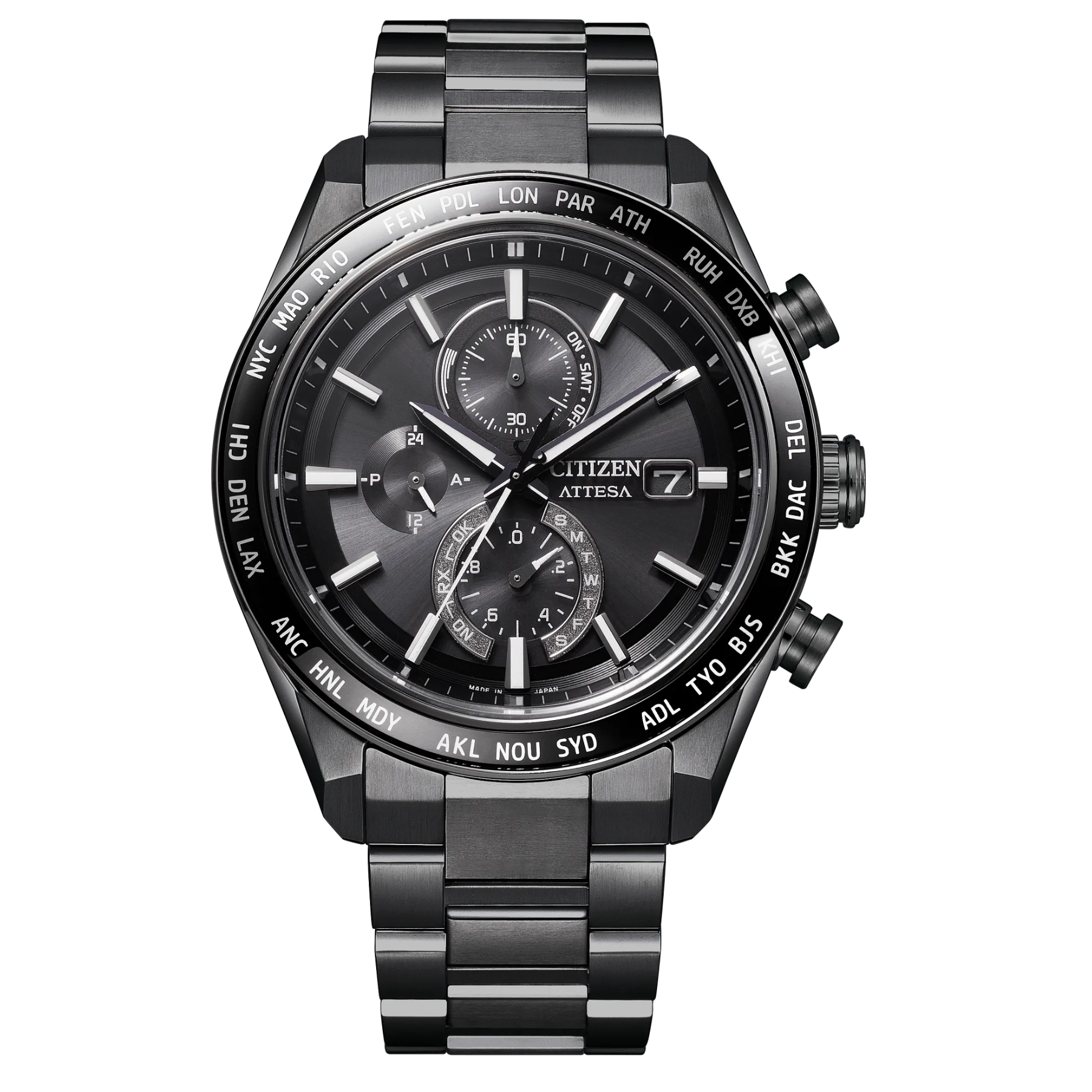 Black Citizen watch with detailed face on a white background