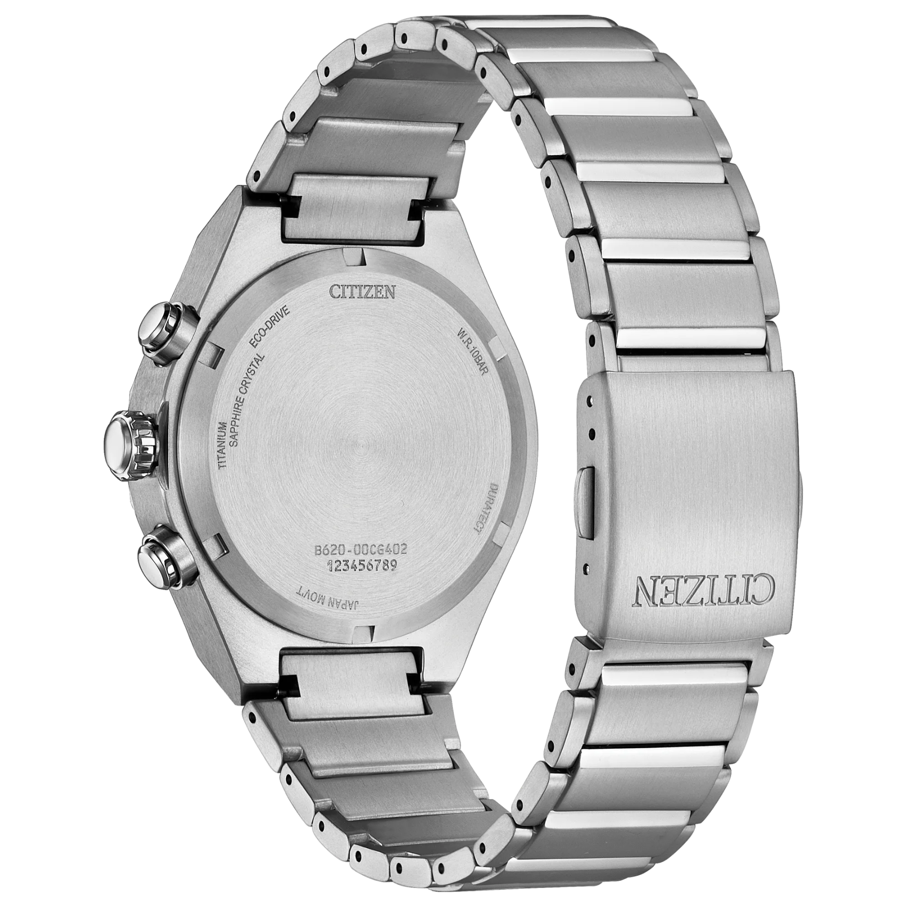 Silver Citizen watch with metal band on a white background