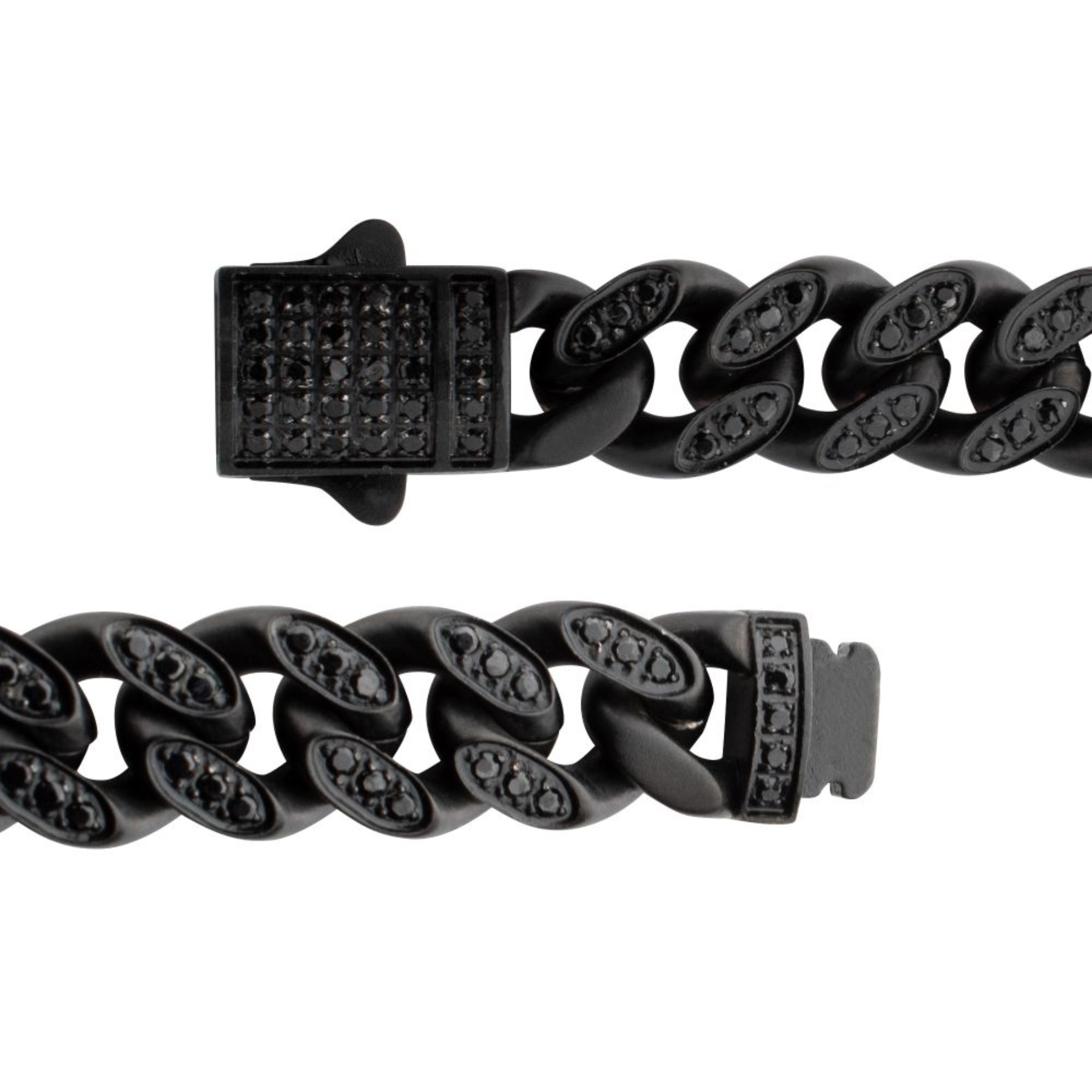 Inox Men's 8mm Black IP Steel Miami Cuban Chain Bracelet with 1mm CNC Set Black Spinel