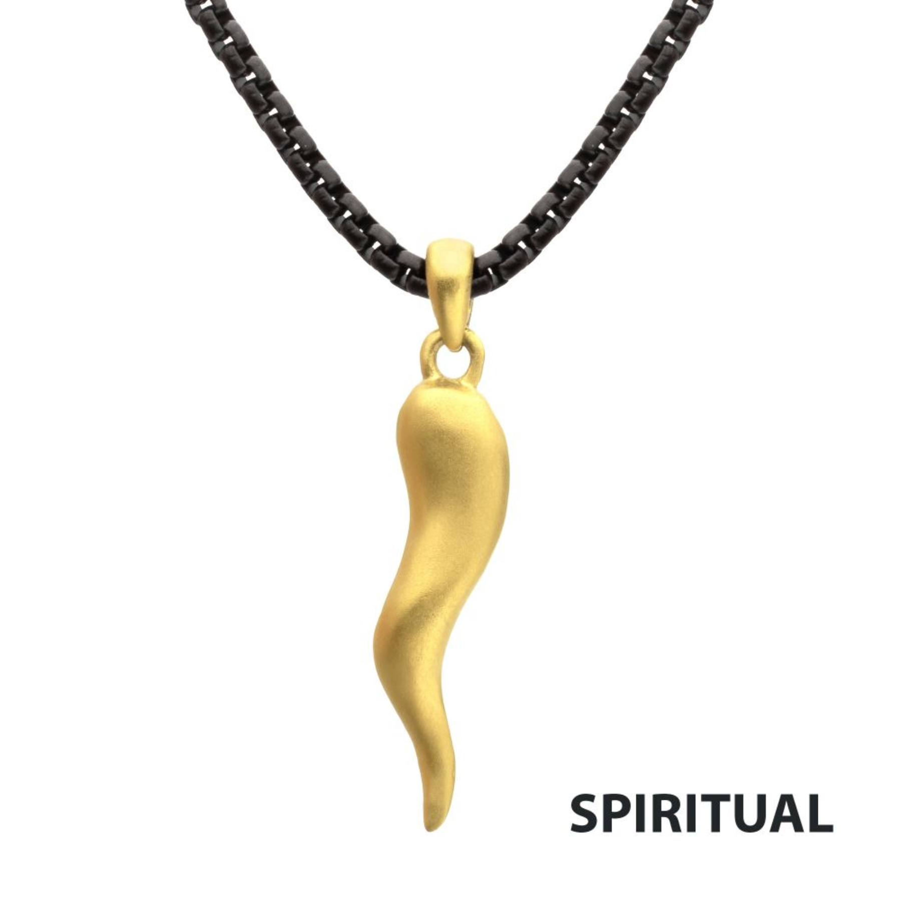 INOX Matte 18Kt Gold IP Steel Italian Horn with Black IP Steel Box Chain