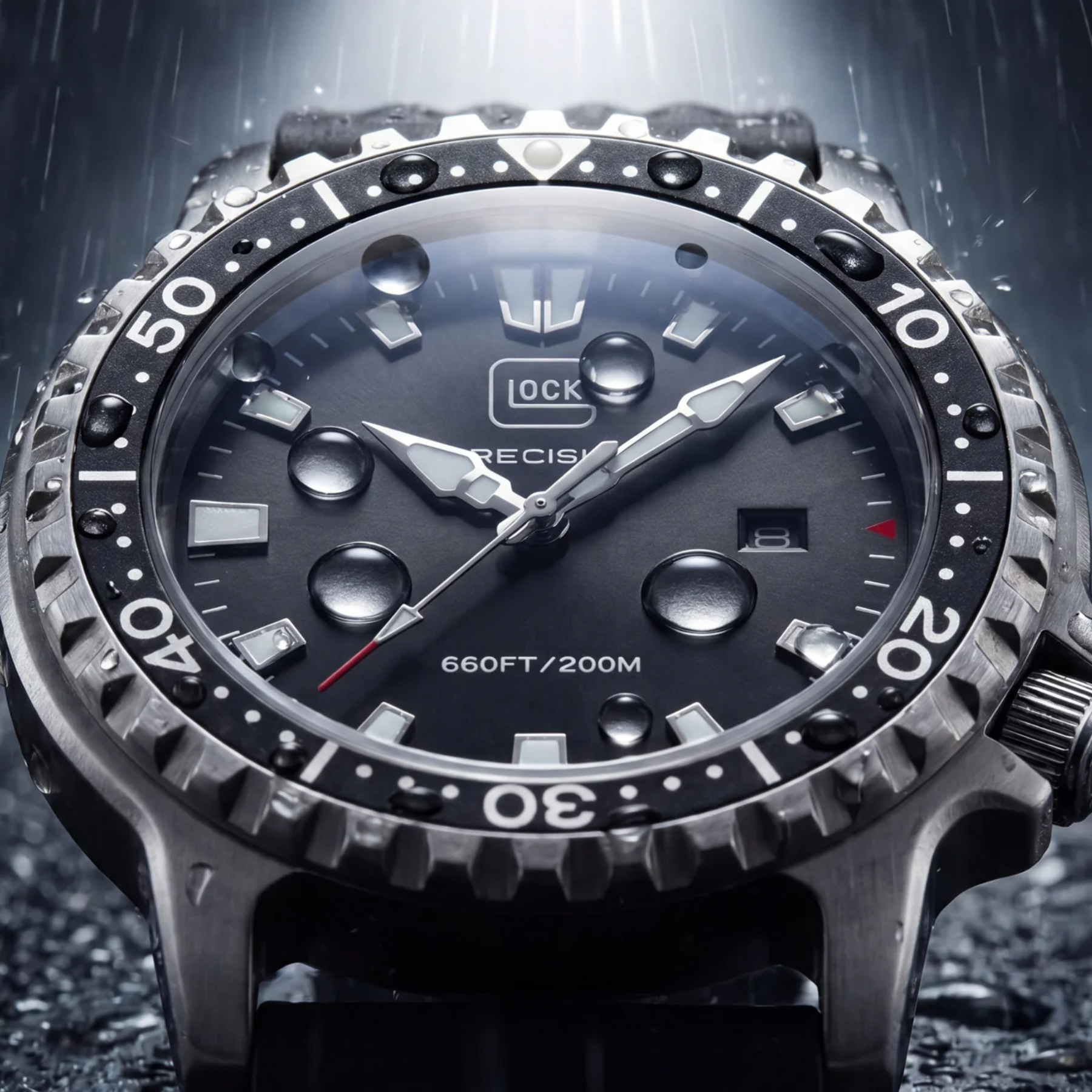 GLOCK Men's Black Dial Rotating Bezel Watch