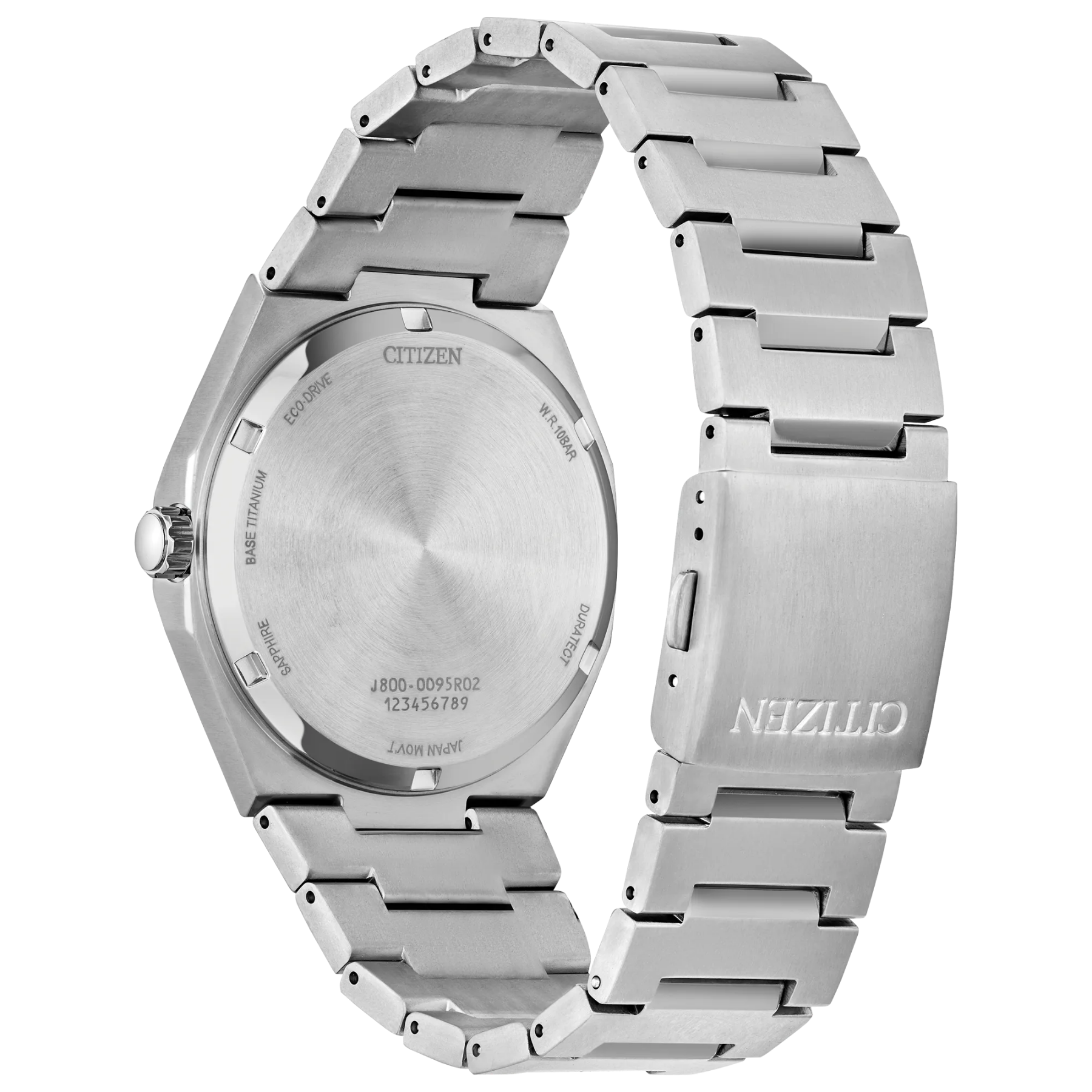 Silver Citizen watch with metal band on a white background