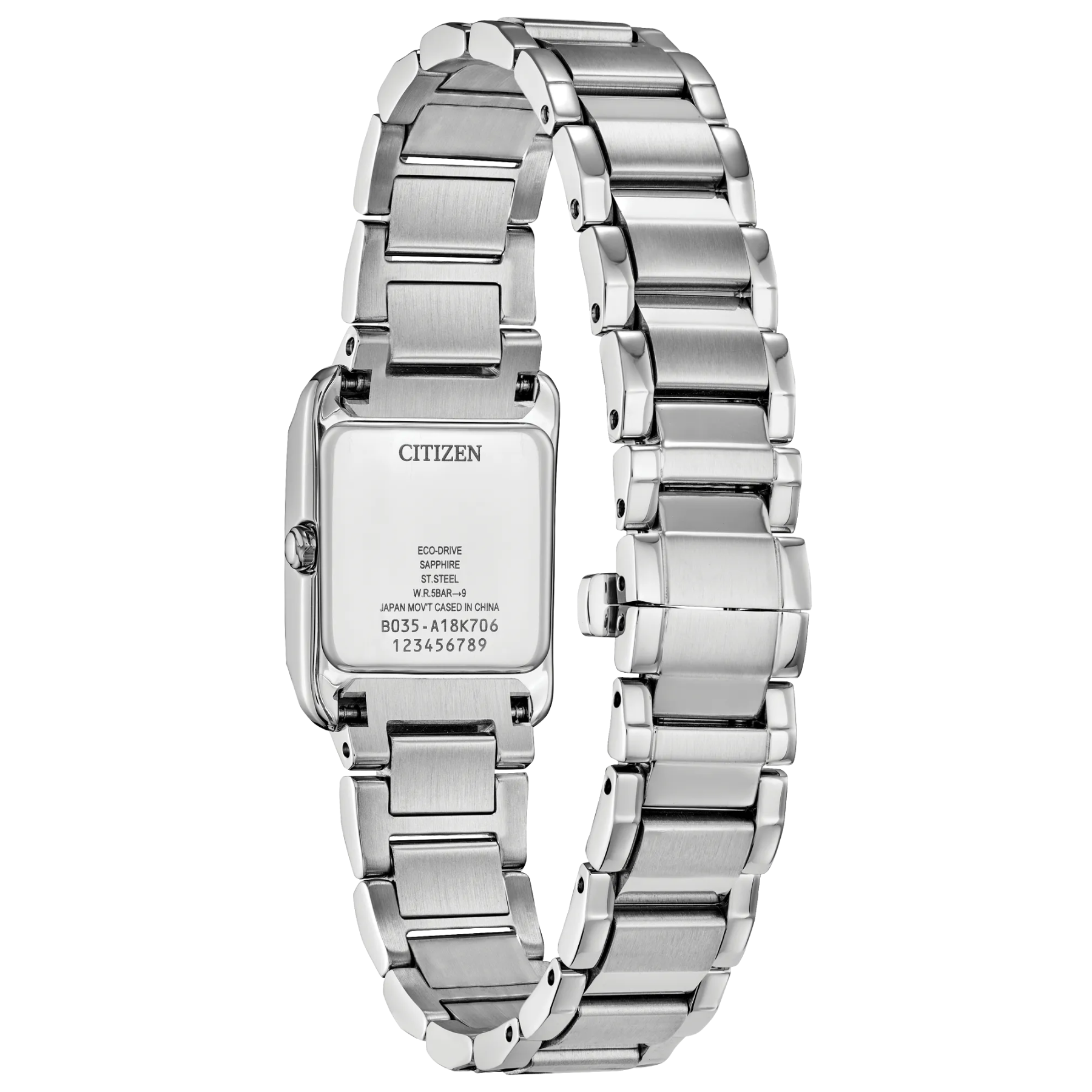 Silver Citizen watch with a metal band on a white background