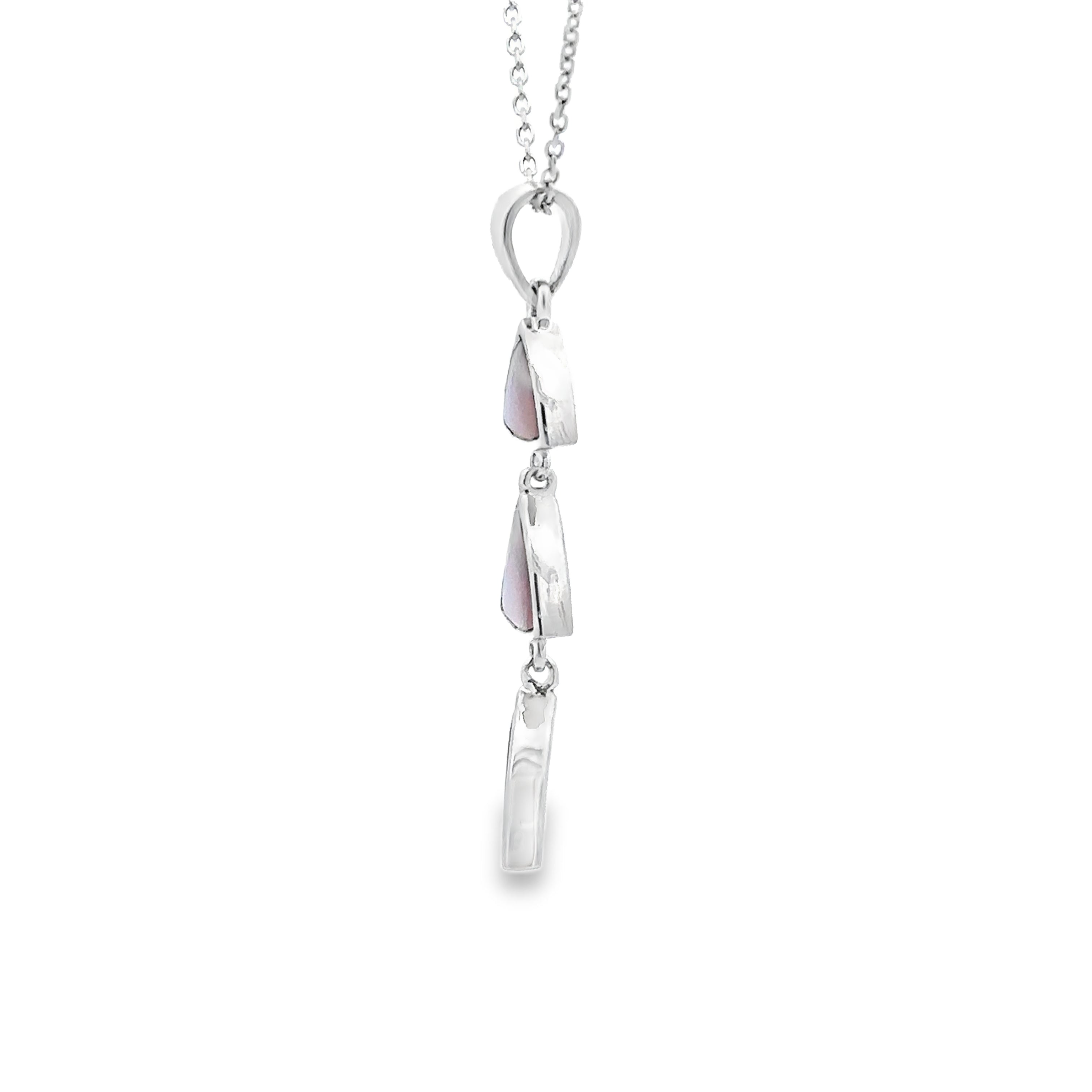 Sterling Silver Pink Mother of Pearl Graduated Triangle Pendant Necklace