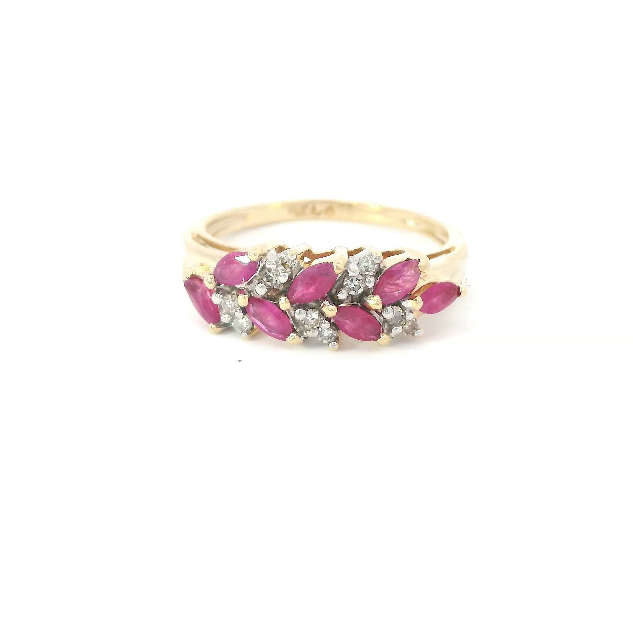 Estate Collection: 14K Yellow Gold Marquise Ruby & Diamond Laurel Ring