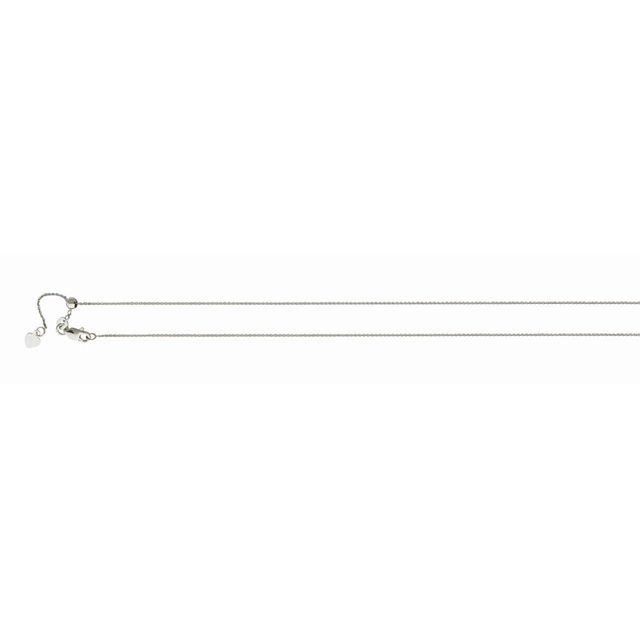 10K White Gold 1.1MM 22" Sliding Bead Adjustable Cable Chain