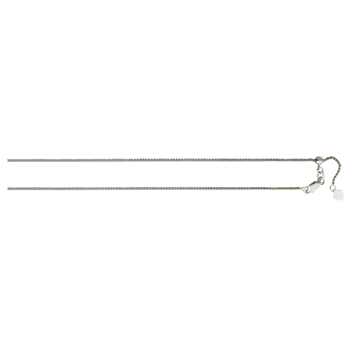 10K White Gold 1MM 22" Adjustable Diamond -Cut Round Wheat Chain