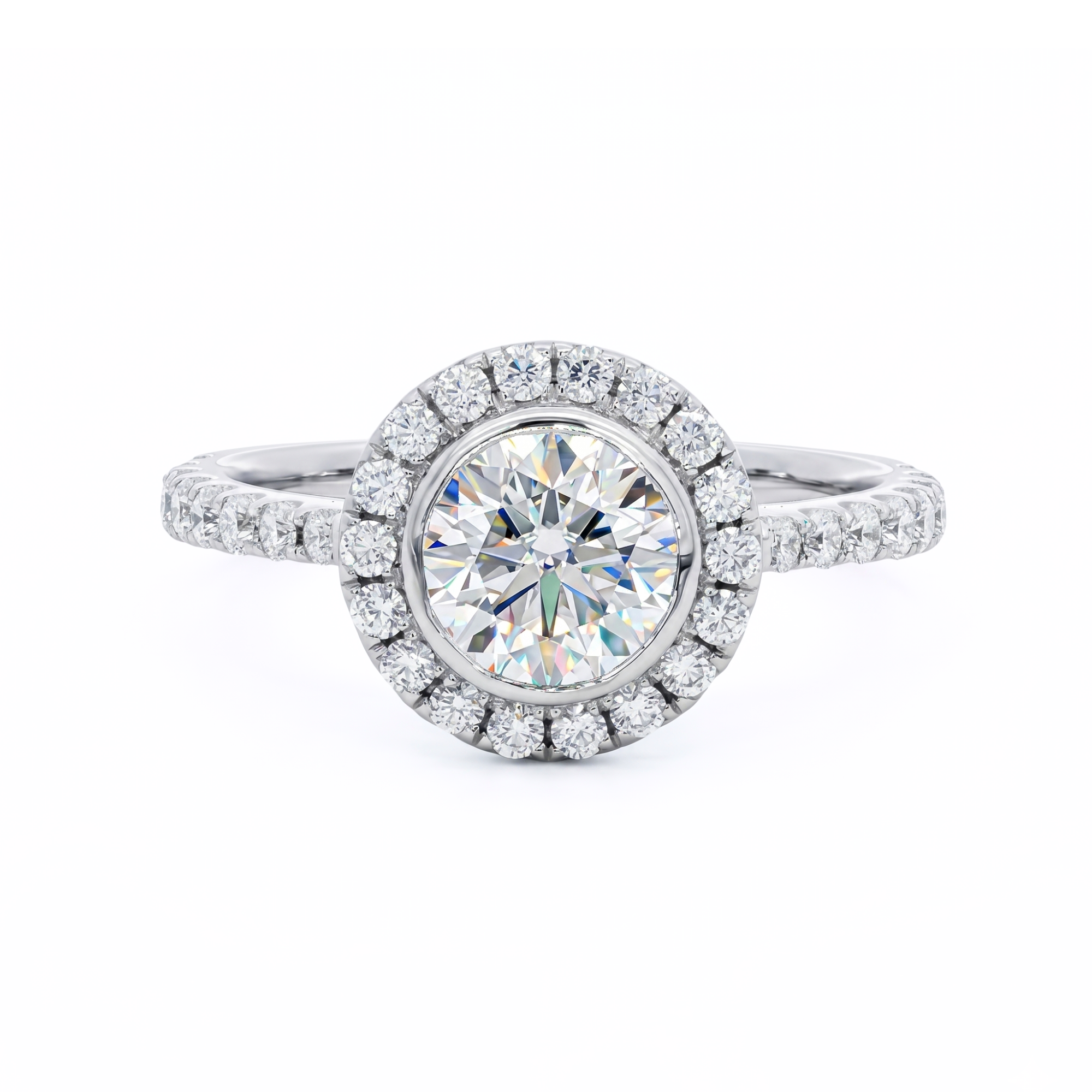 10K White Gold 1CT. Moissanite Halo Engagement Ring