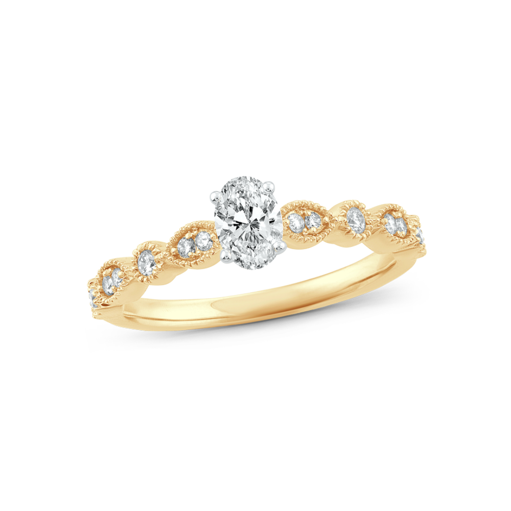 Angled top-down view of Oval Diamond Vintage Inspired Engagement Ring