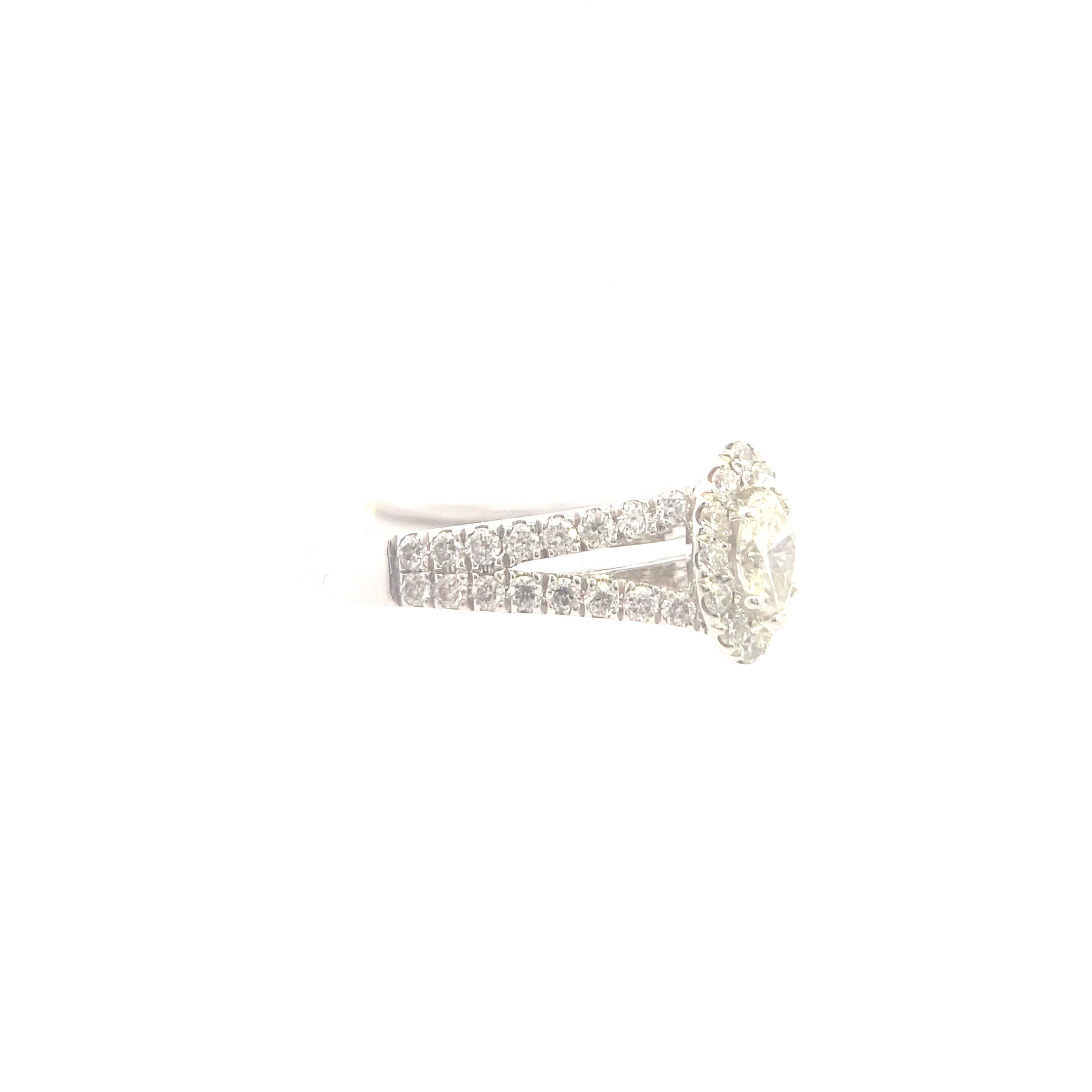 The "Layla" — 14K White Gold 1CTW. Diamond Marquise Halo Split-Shank Engagement Ring
