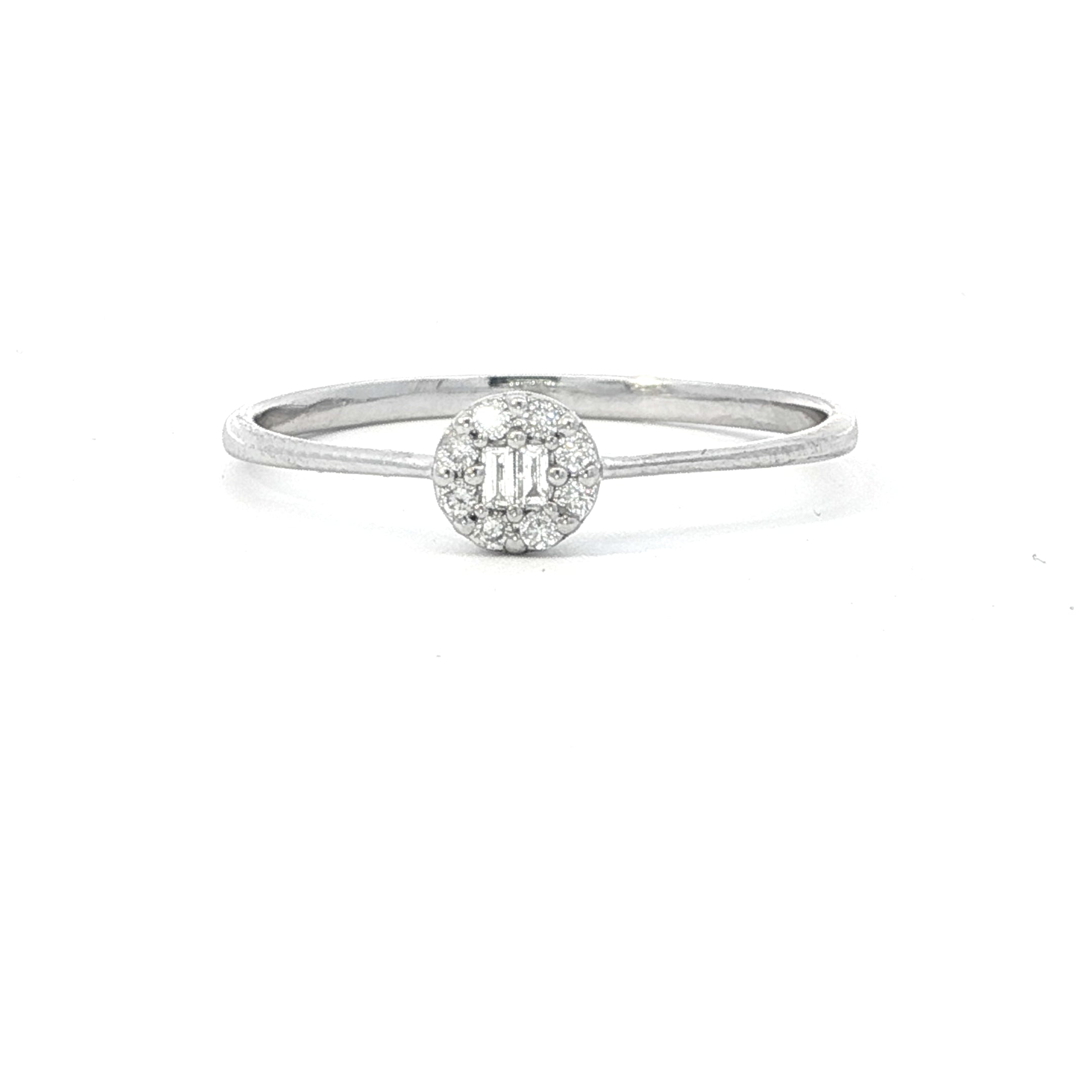 Estate Collection: 14K White Gold 1/10CT. Petite Diamond Baguette Halo Promise Ring