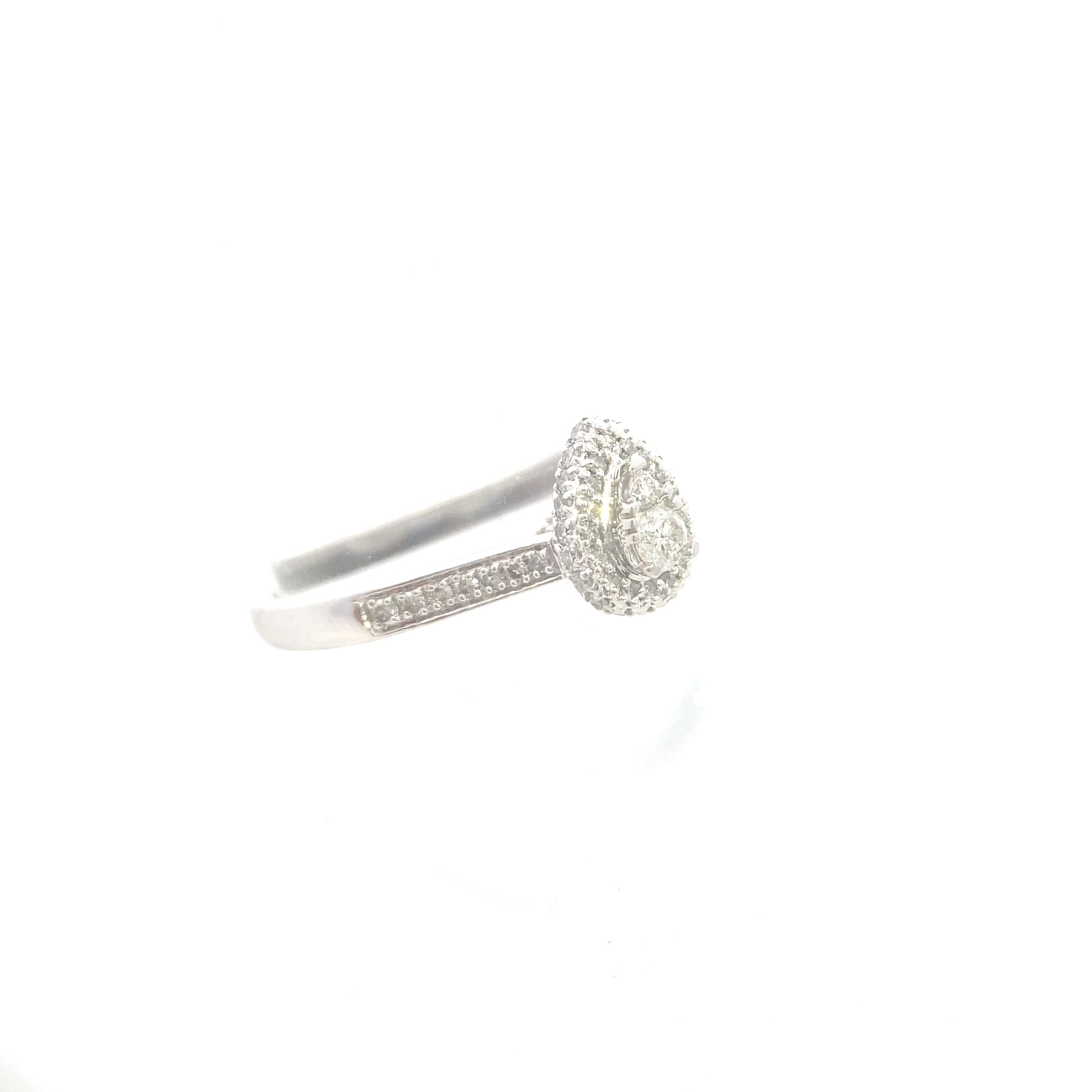 10K White Gold 1/3 CT. Diamond Pear Cluster Halo Engagement Ring