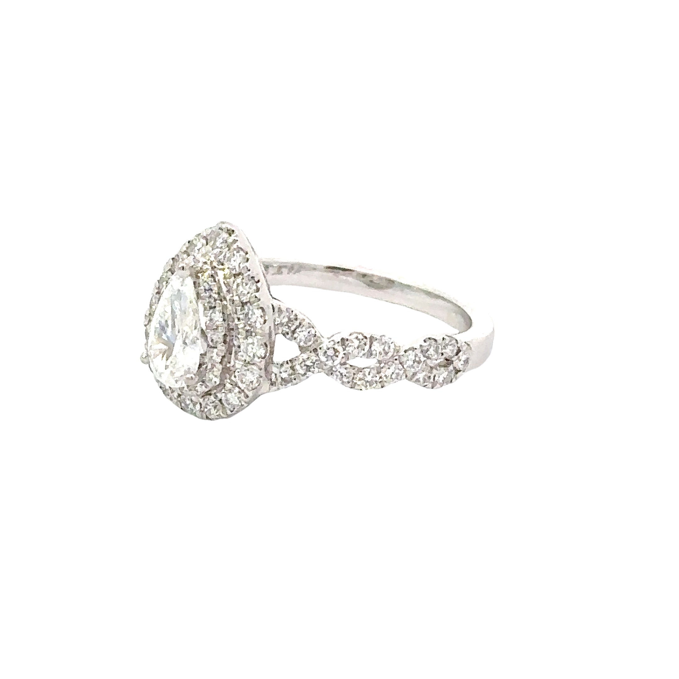 14K White Gold Neil Lane Pear-Cut Diamond Double Halo Twisting Engagement Ring