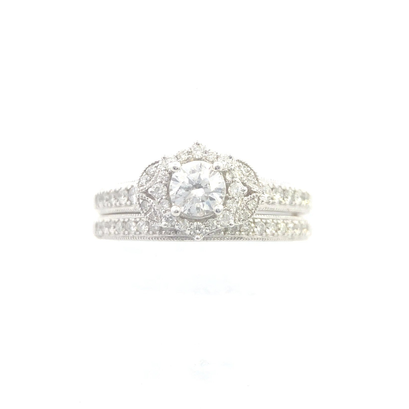 The "Kate" — 14K White Gold 3/4CTW. Diamond Bridal Engagement Ring & Wedding Band Set
