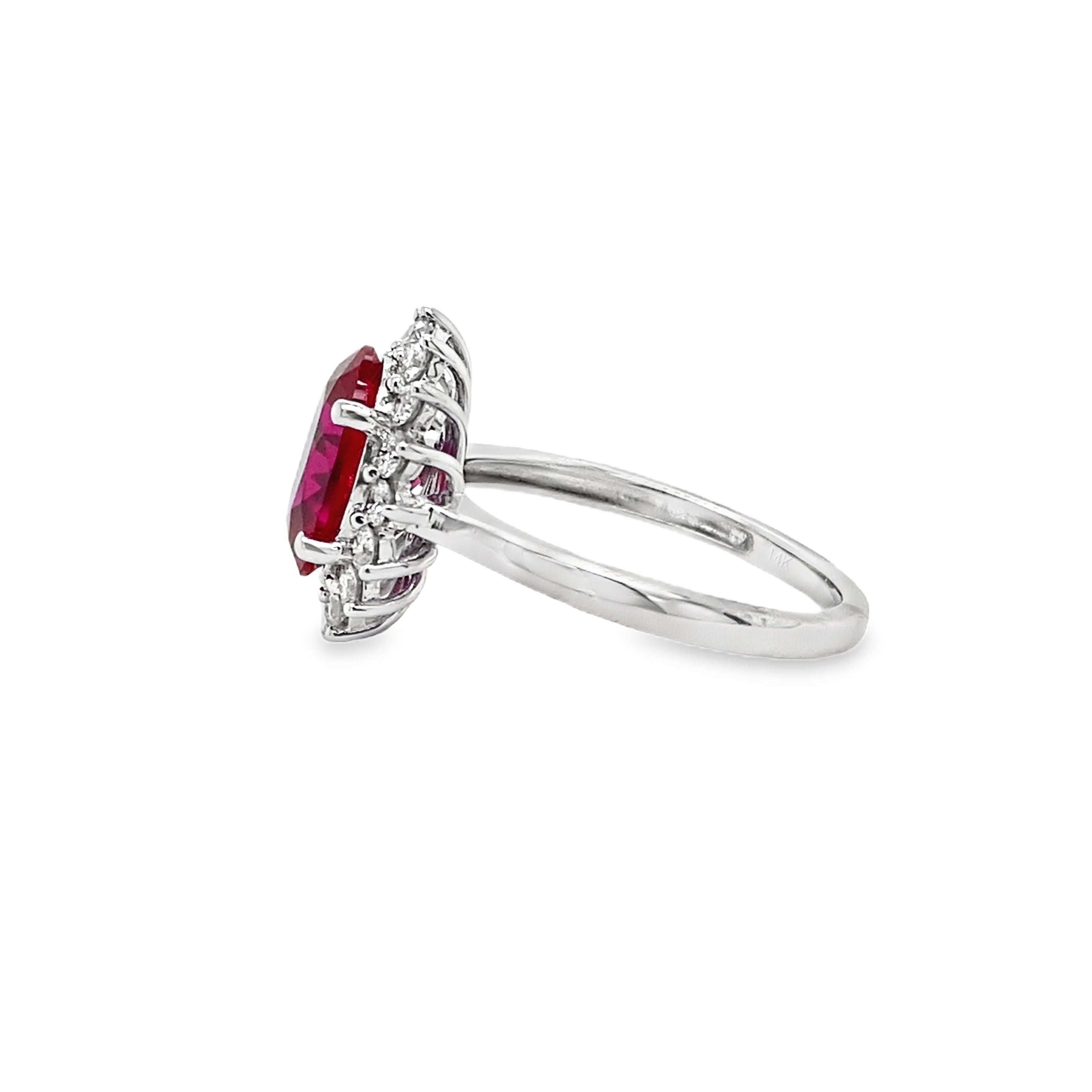 14K White Gold Oval-Cut Lab-Grown Ruby & 0.51CTW. Lab-Grown Diamond Halo Ring