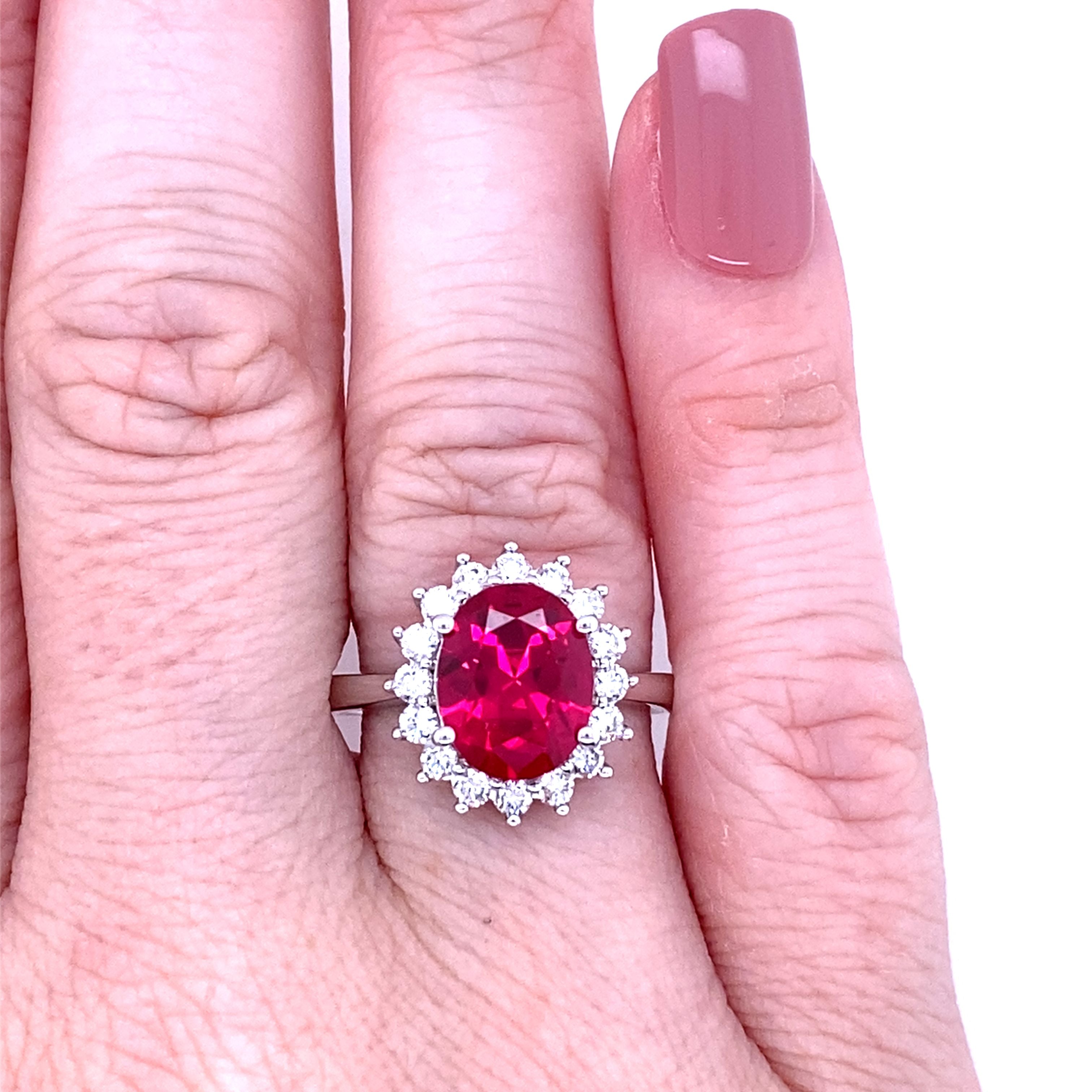 14K White Gold Oval-Cut Lab-Grown Ruby & 0.51CTW. Lab-Grown Diamond Halo Ring