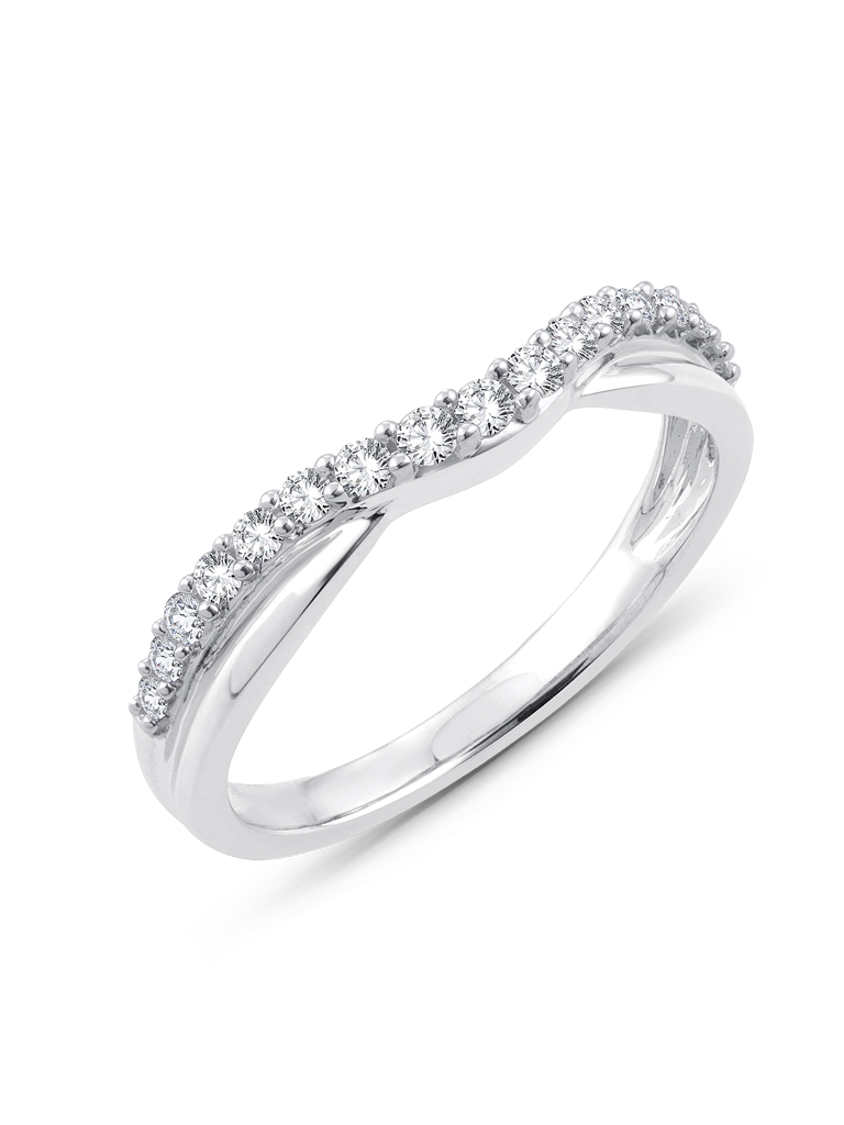 10K White Gold 1/4CT. Lab-Grown Diamond Contoured Two-Row Wedding Band