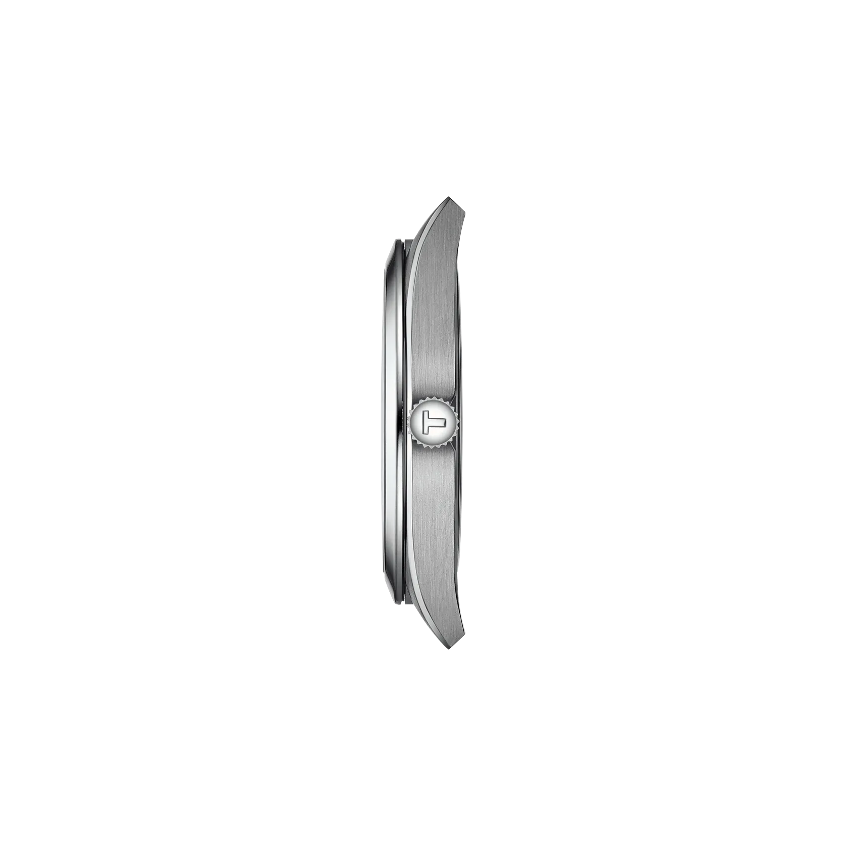 Silver watch case on a white background