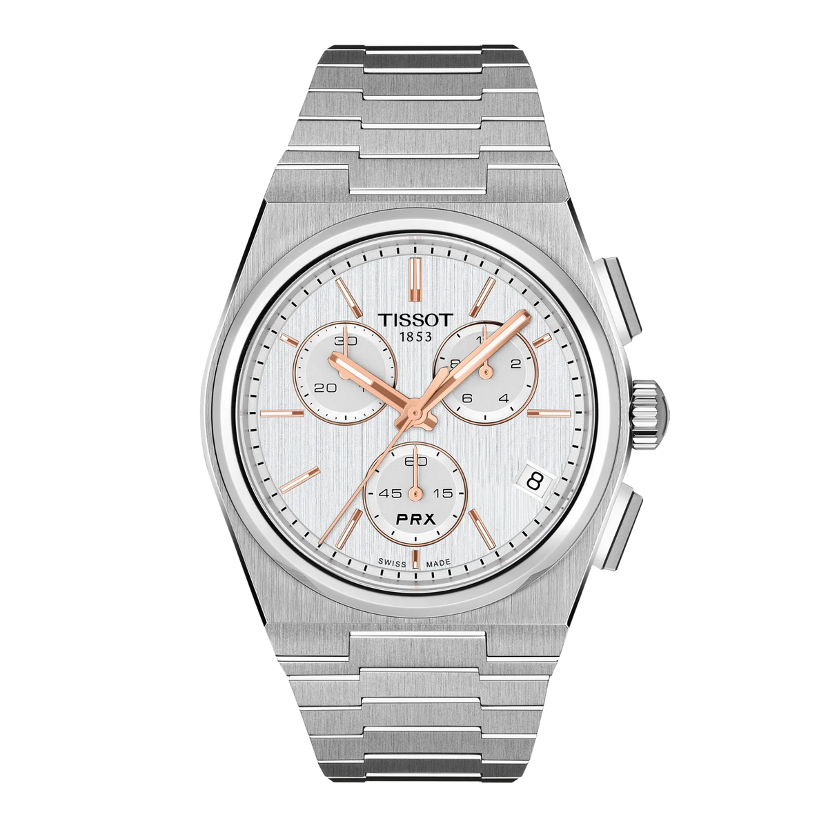 Tissot PRX 41mm Men's Swiss Quartz Chronograph PowerDrive Silver Dial Watch