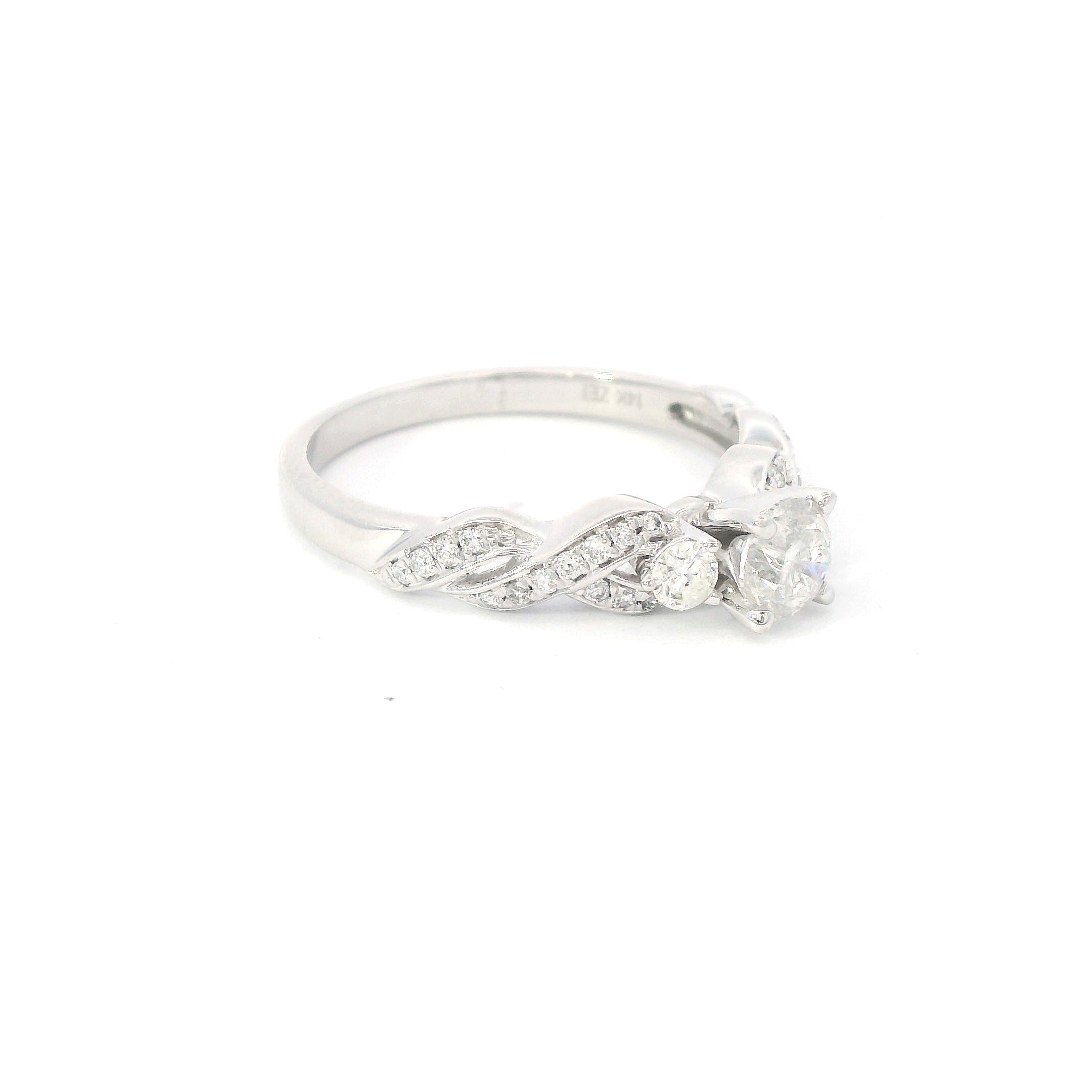 14K White Gold Diamond 3-Stone Twist Engagement Ring
