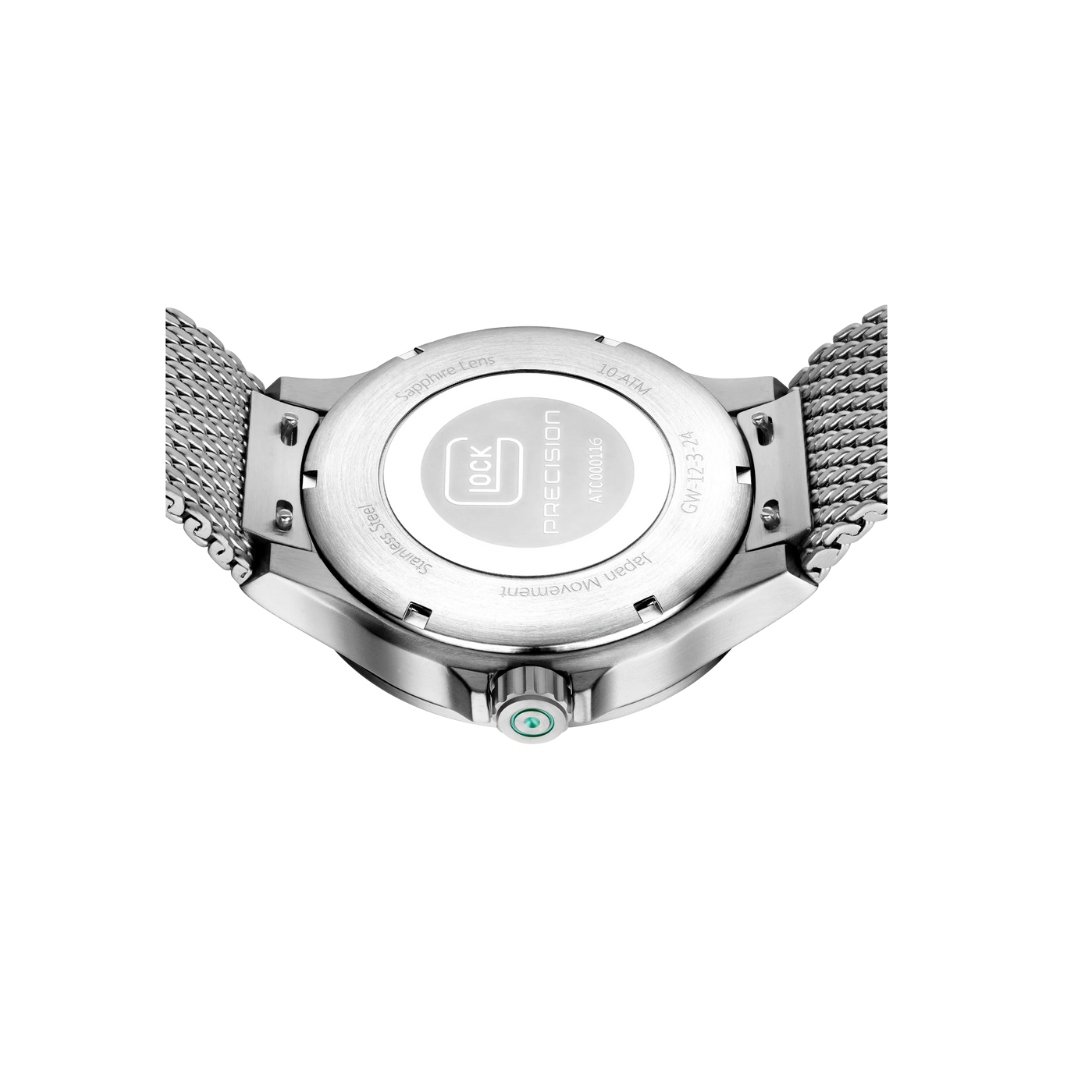 GLOCK Stainless Steel Green Dial Watch With Silver Tone Mesh Strap