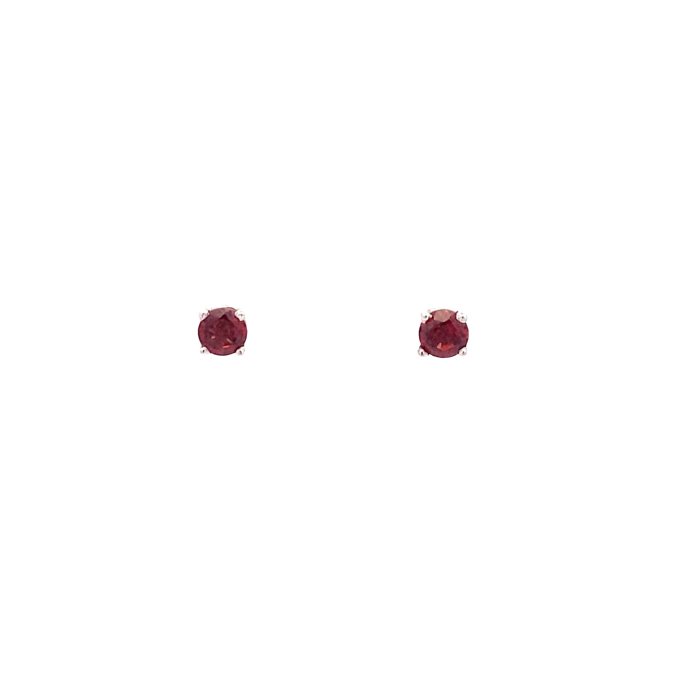 14K White Gold Garnet 4MM Round Birthstone Stud Earrings
