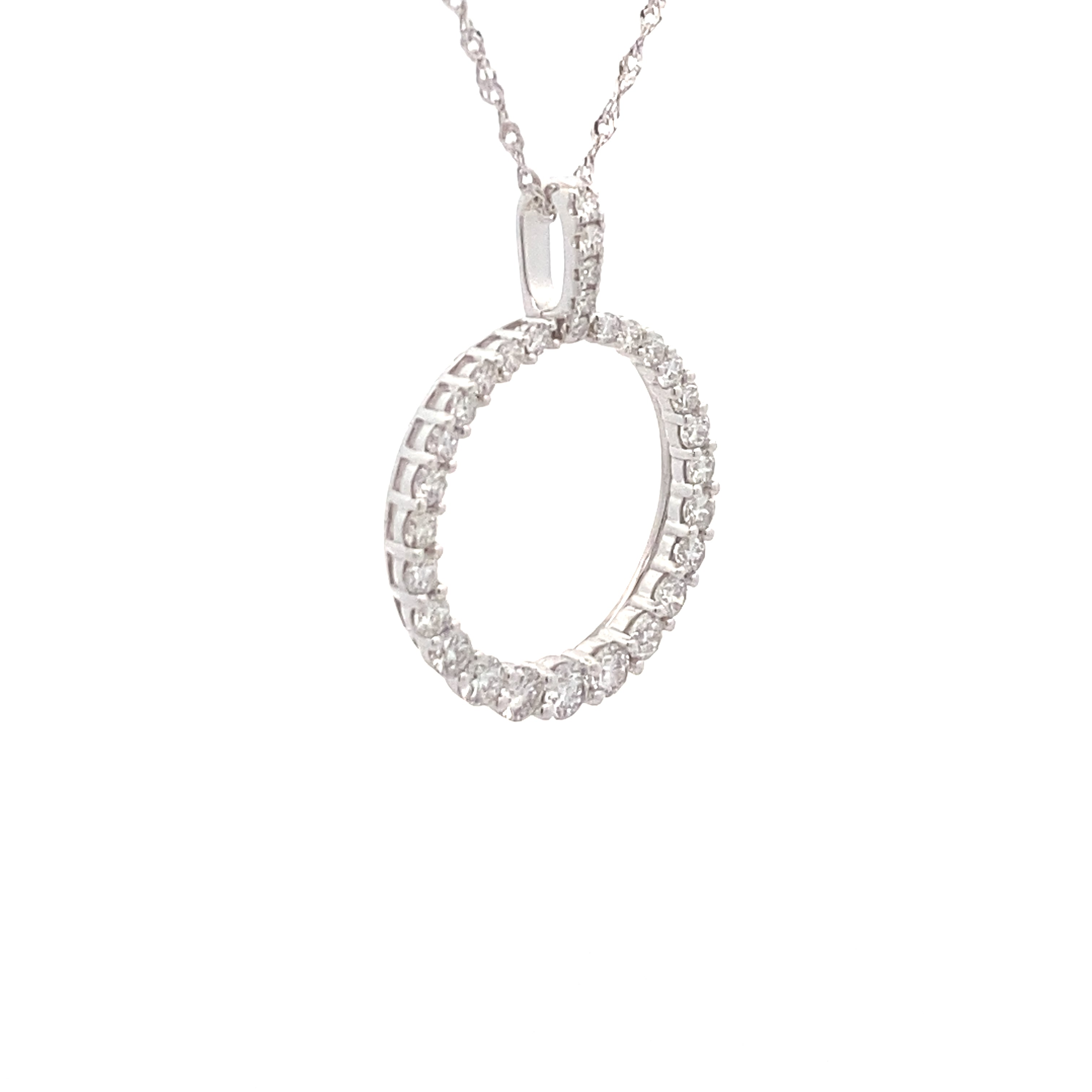 14K White Gold 3/4CT. Diamond Open Circle Pendant