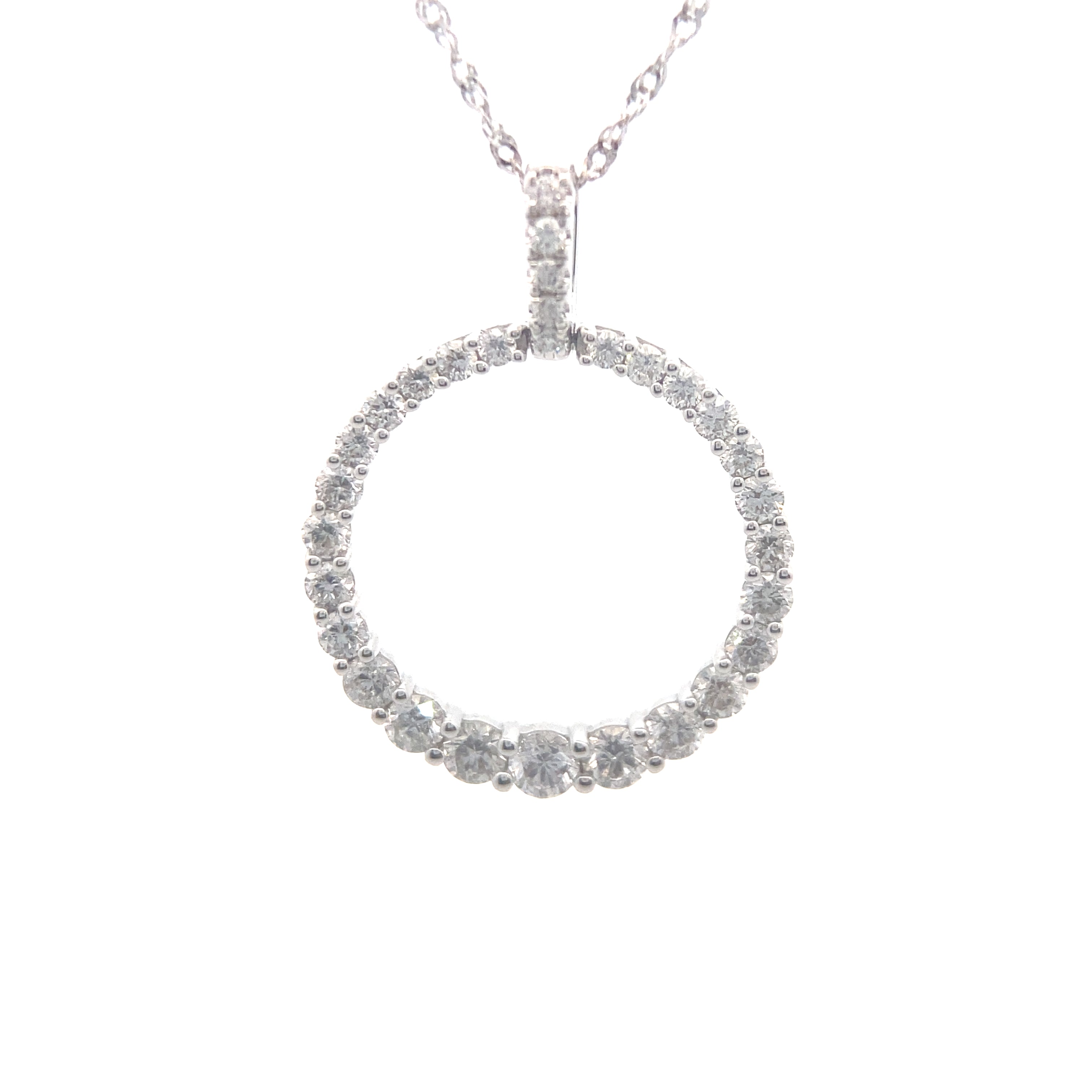 14K White Gold 3/4CT. Diamond Open Circle Pendant