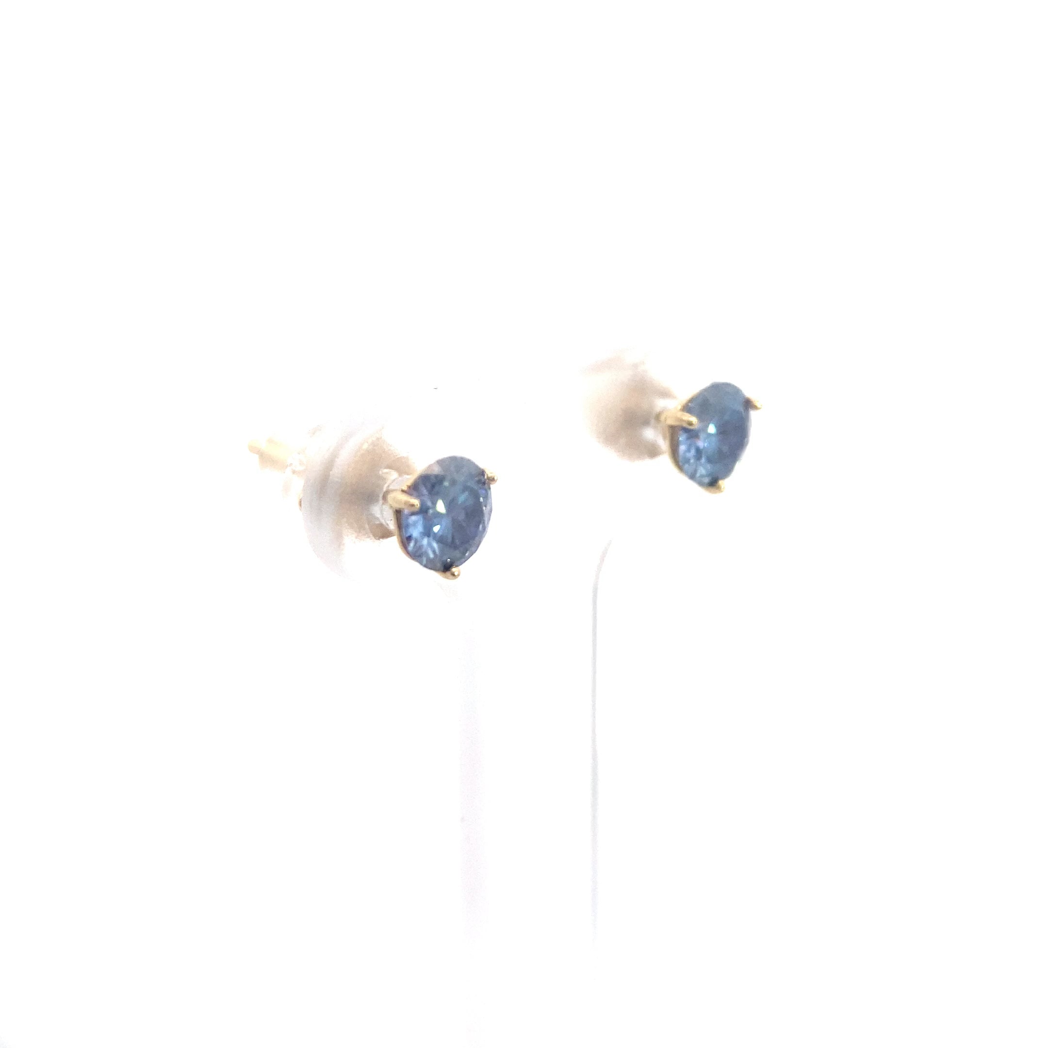 14K Yellow Gold 1CT. Blue Moissanite Stud Earrings
