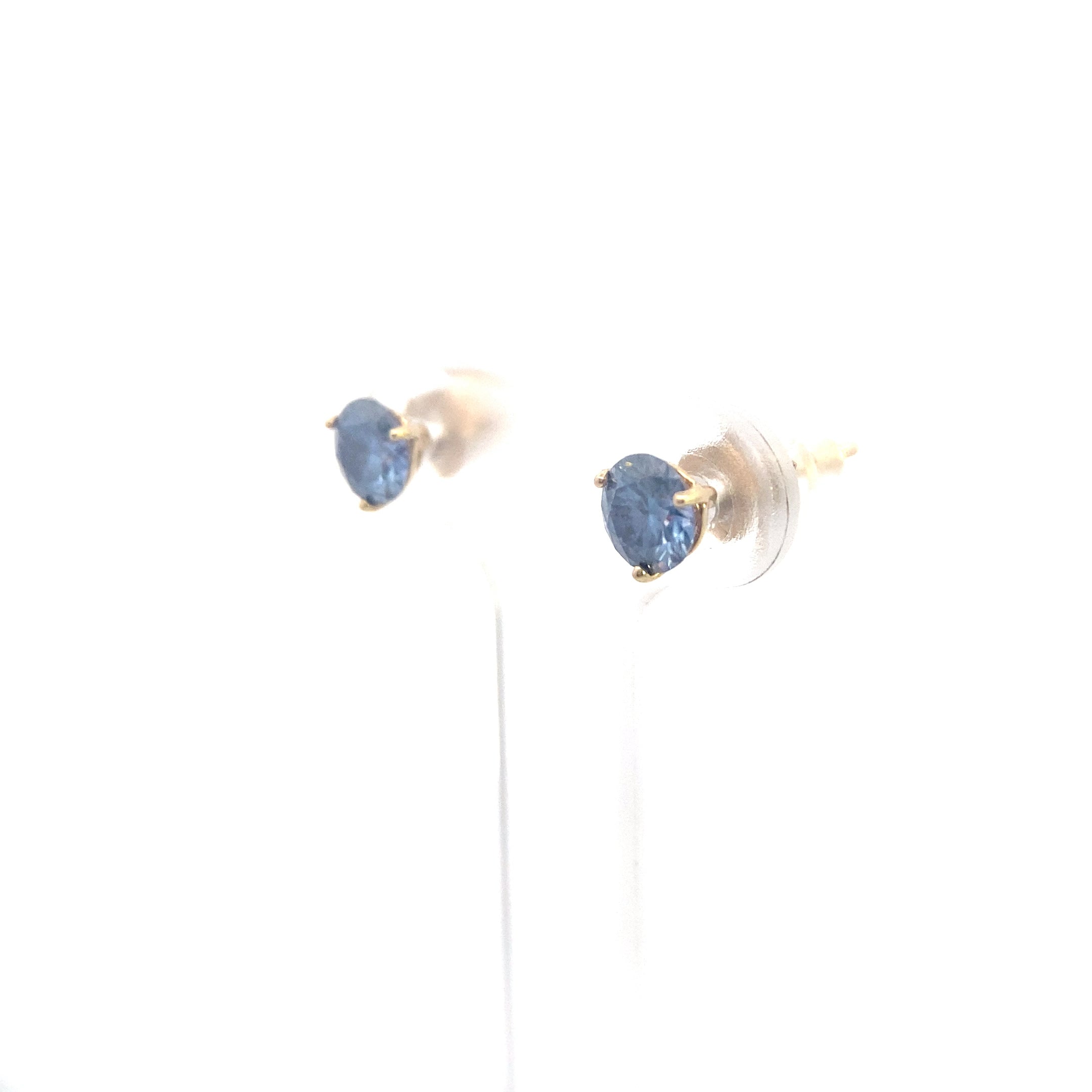 14K Yellow Gold 1CT. Blue Moissanite Stud Earrings