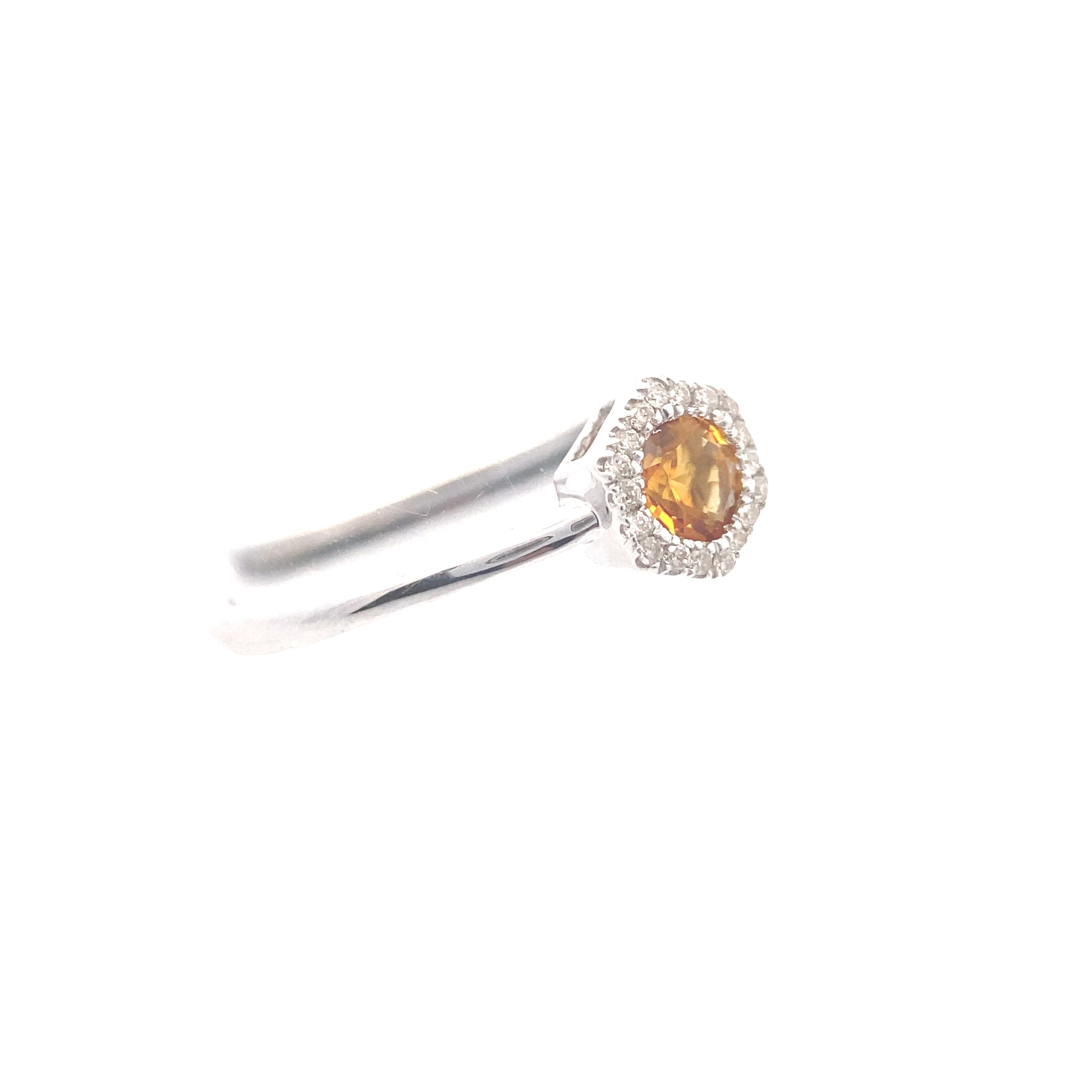 10K White Gold 1/4CT. Citrine & 1/20CT. Geometric Diamond Halo Ring