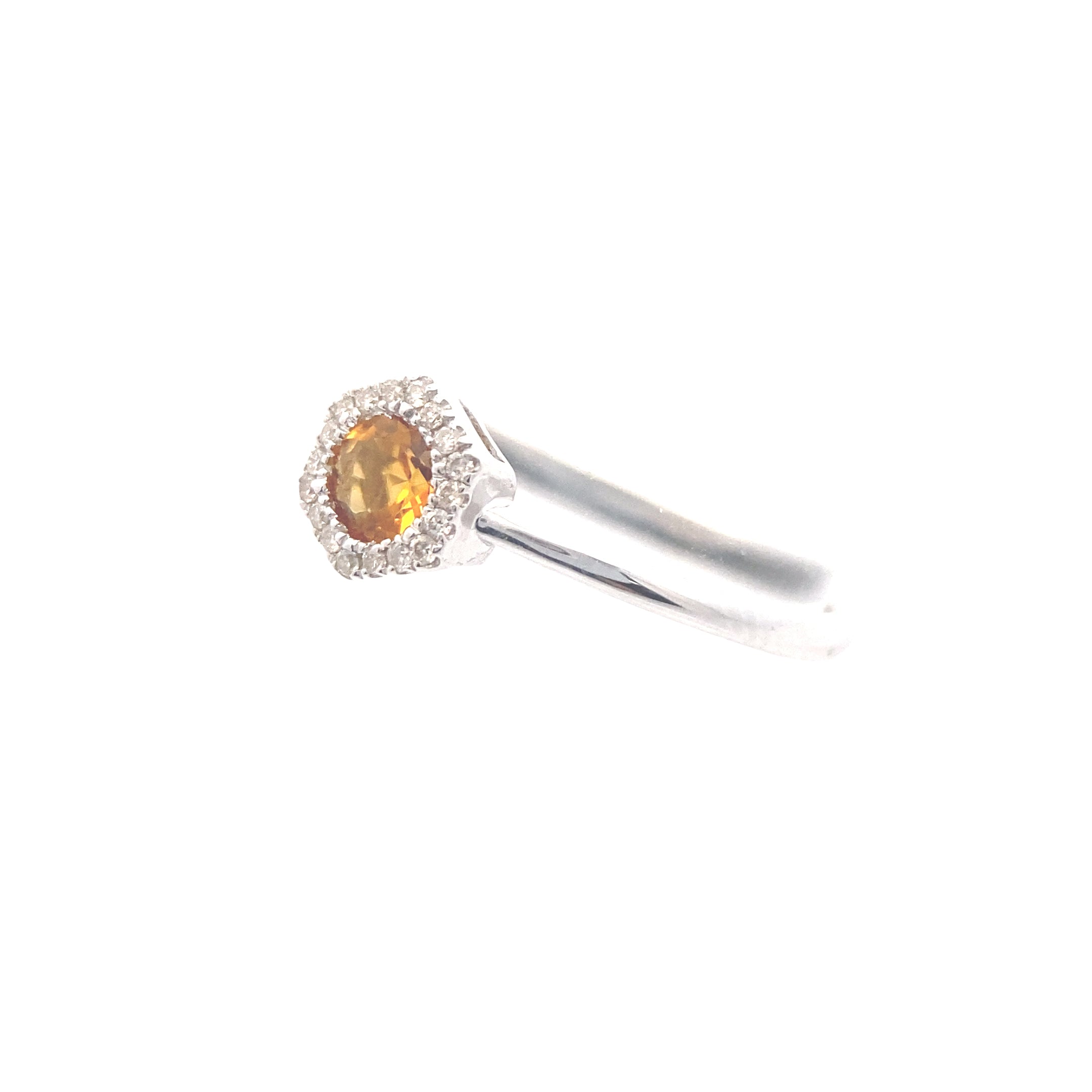 10K White Gold 1/4CT. Citrine & 1/20CT. Geometric Diamond Halo Ring