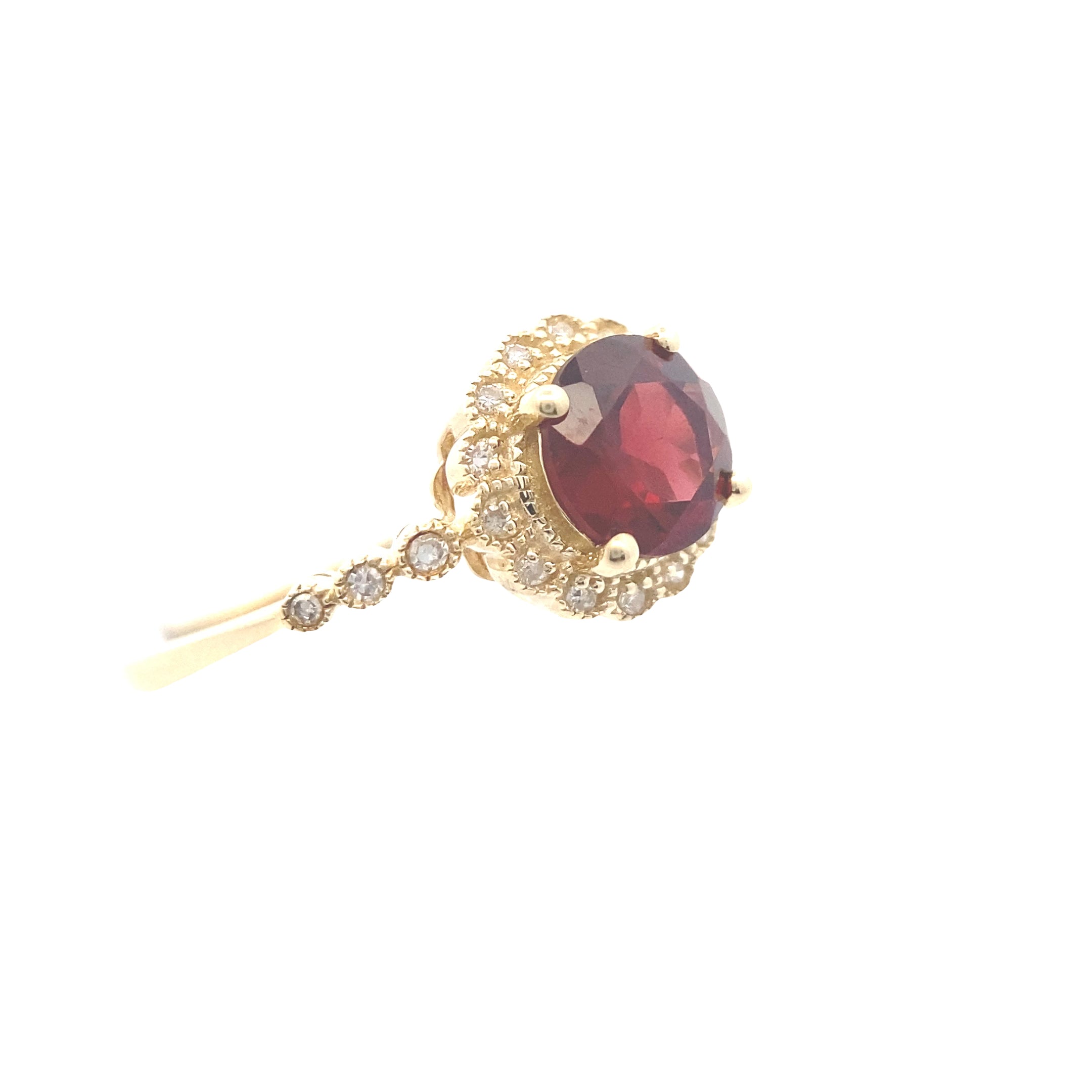 10K Yellow Gold 1-5/8CT. Garnet & 1/10CTW. Diamond Halo Ring