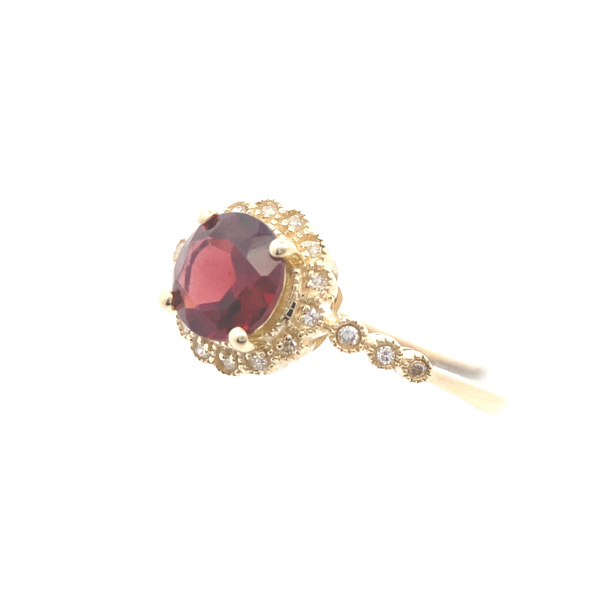 10K Yellow Gold 1-5/8CT. Garnet & 1/10CTW. Diamond Halo Ring