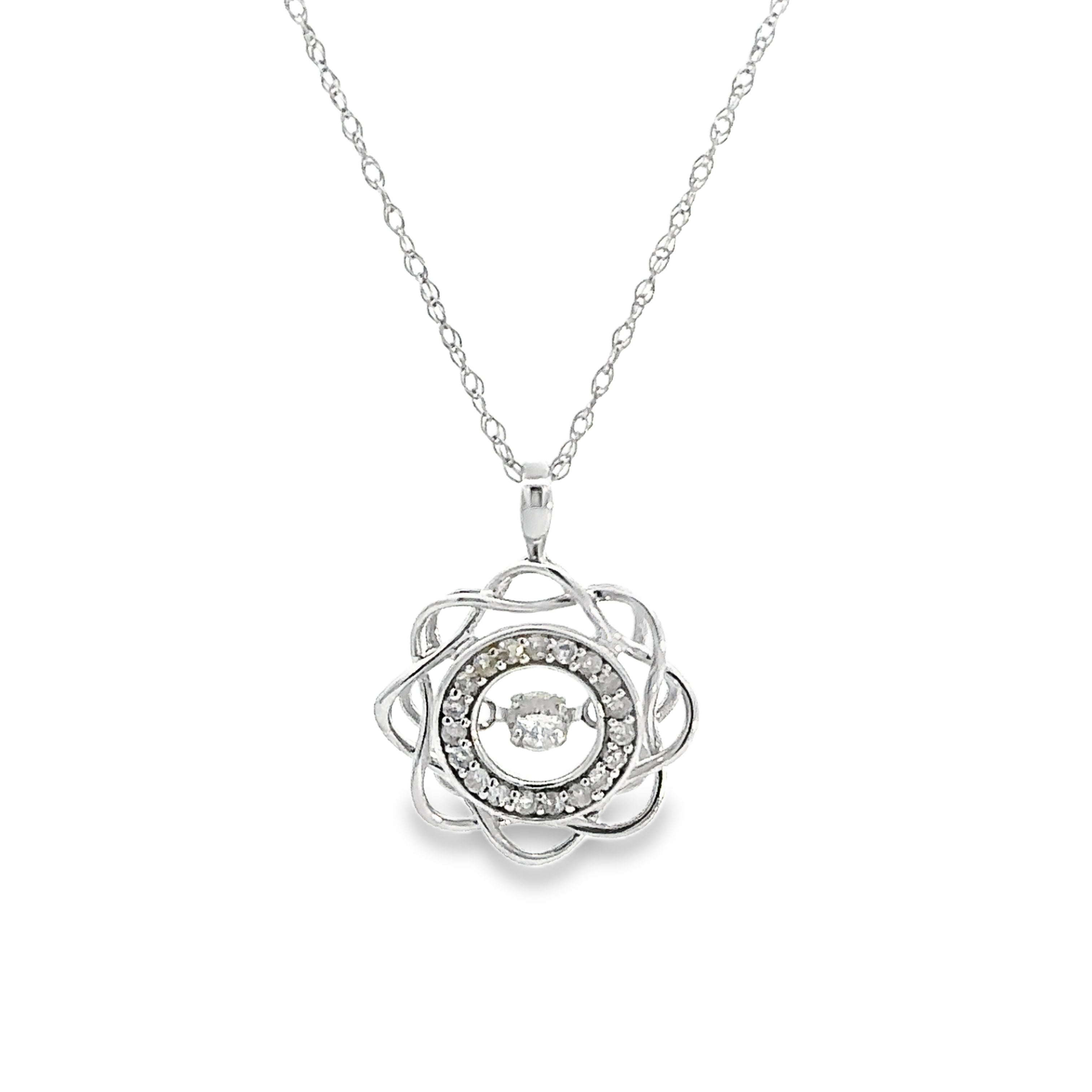 10K White Gold 1/5CT. Diamond Floral Swivel Pendant Necklace