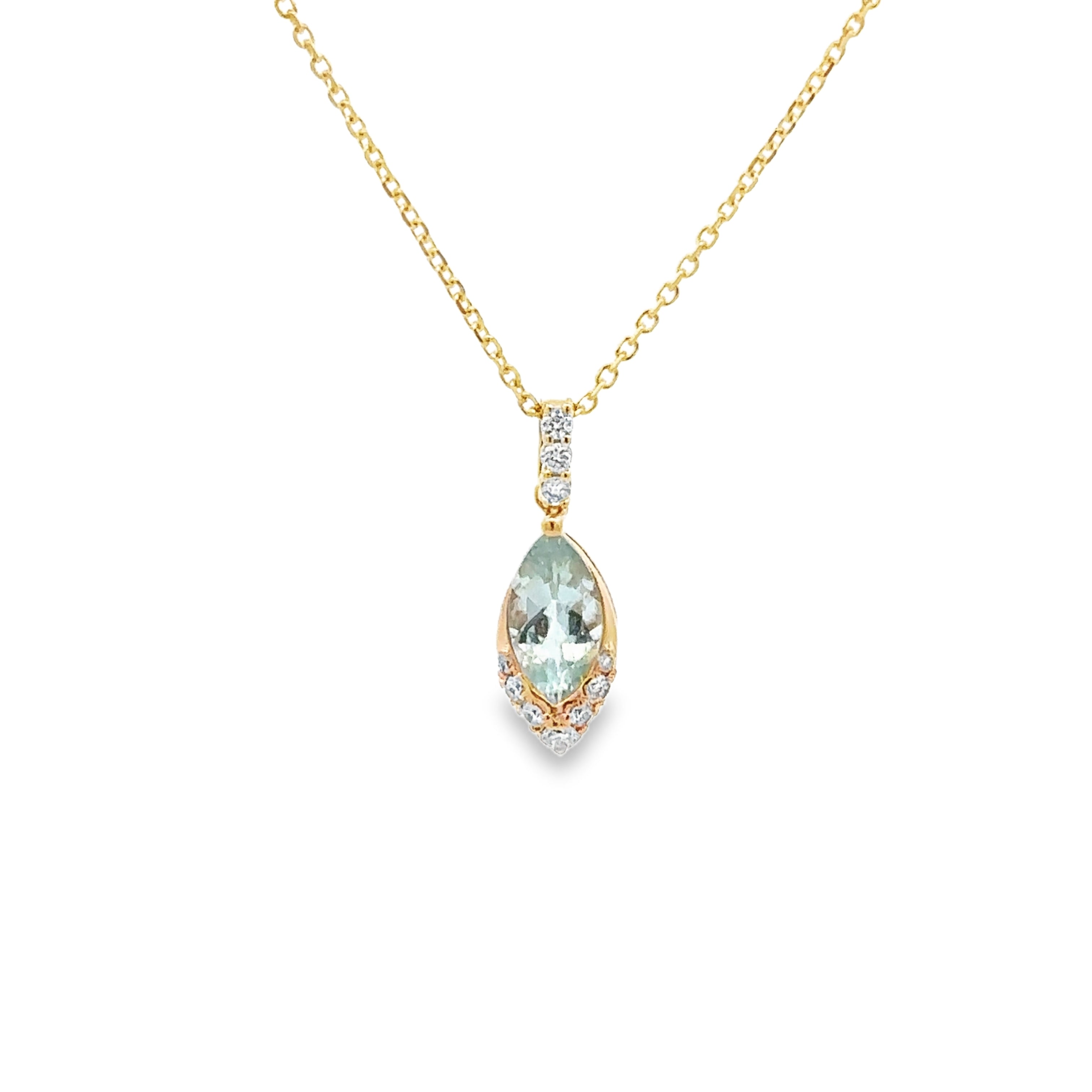 14K Yellow Gold Marquise-Cut Aquamarine & 0.10CTW. Diamond Pendant Necklace