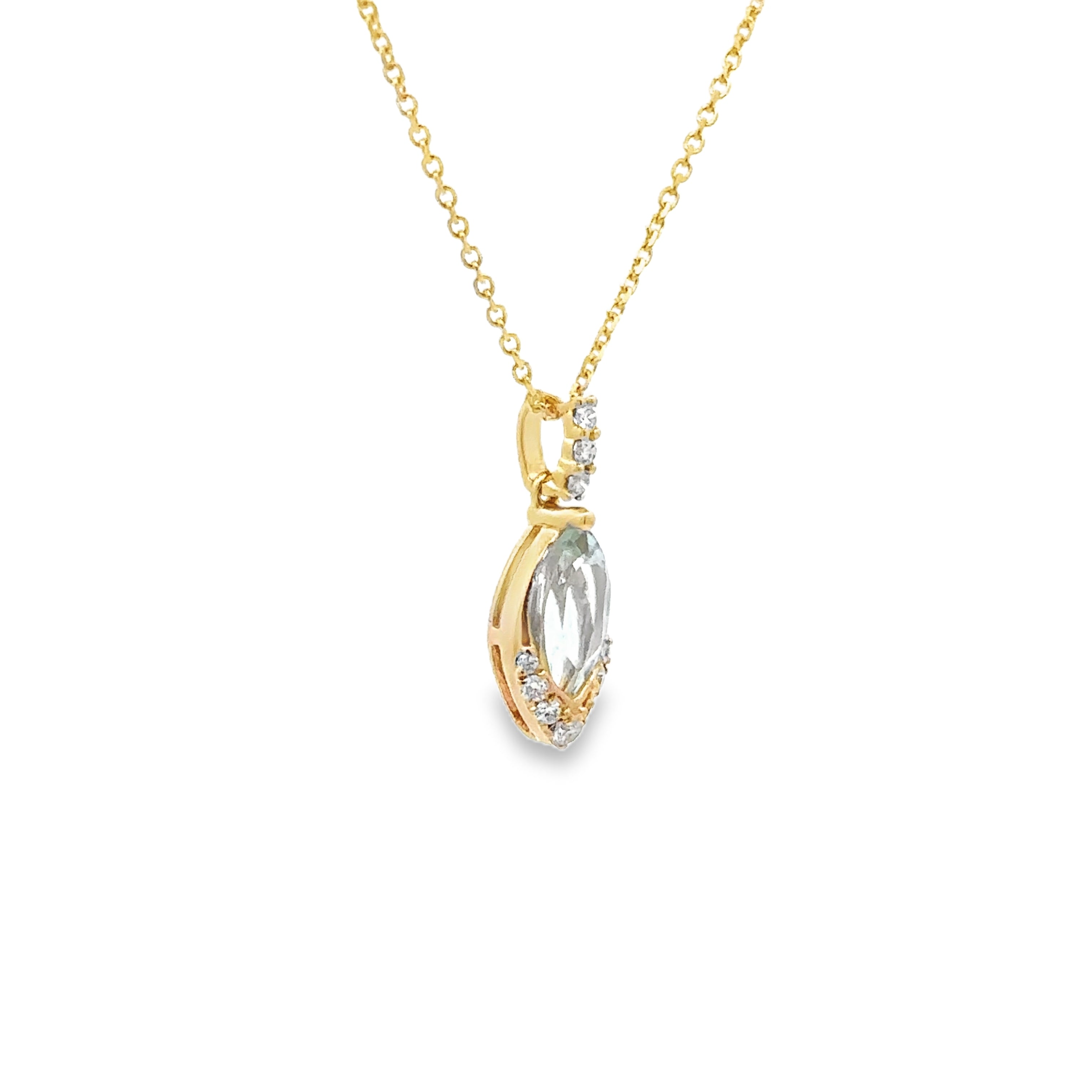 14K Yellow Gold Marquise-Cut Aquamarine & 0.10CTW. Diamond Pendant Necklace
