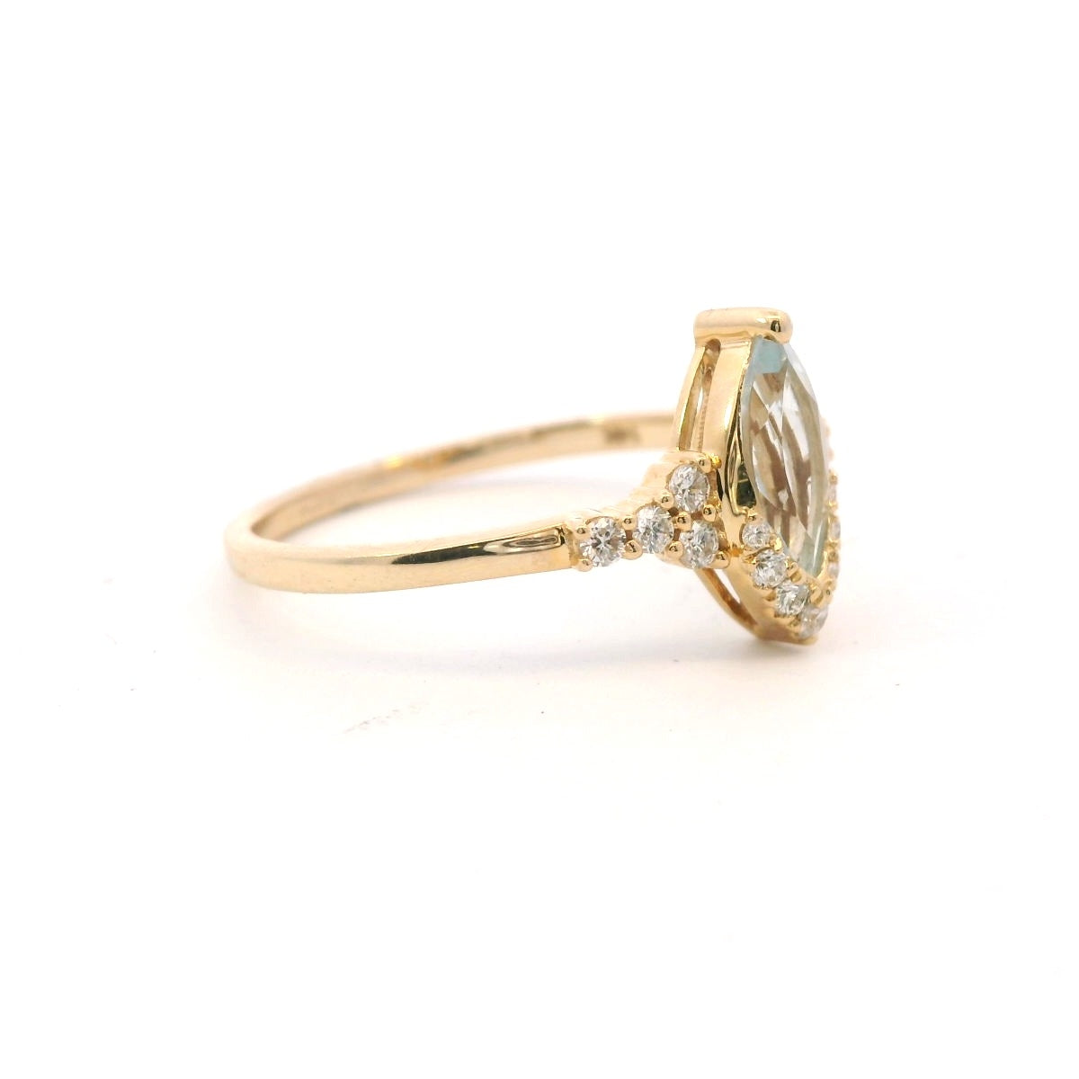 14K Yellow Gold Marquise-Cut Aquamarine & 0.17CTW Diamond Ring