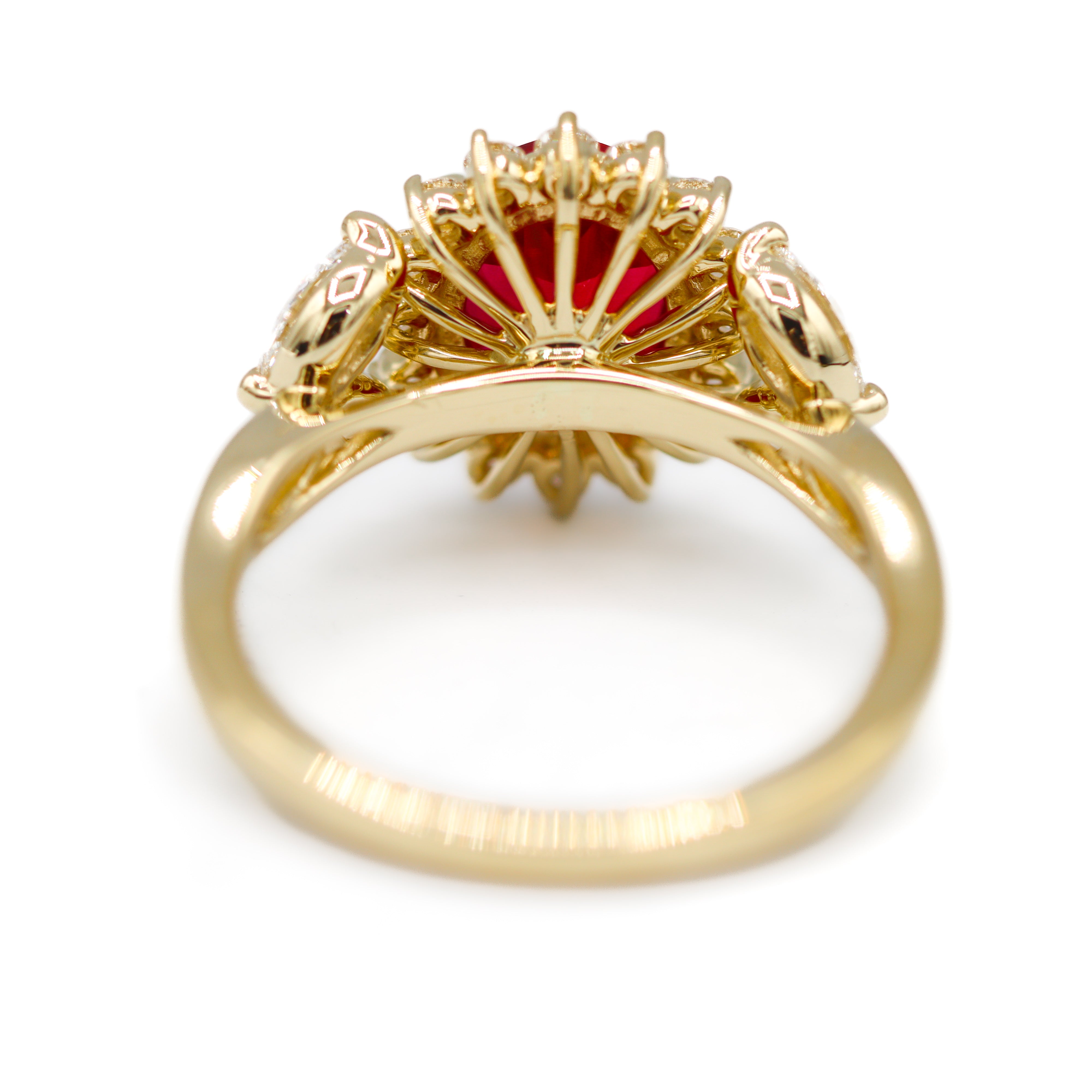 14K Yellow Gold 2CT. Created-Ruby & 0.82CTW. Lab-Grown Diamond Halo Accented Ring