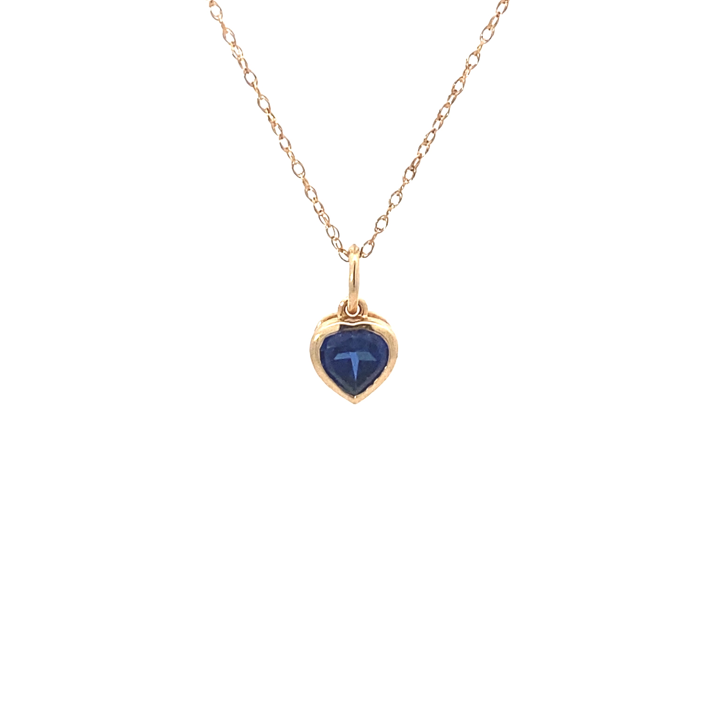 10K Yellow Gold 0.5CTW. Lab-Created Sapphire Heart Pendant Necklace