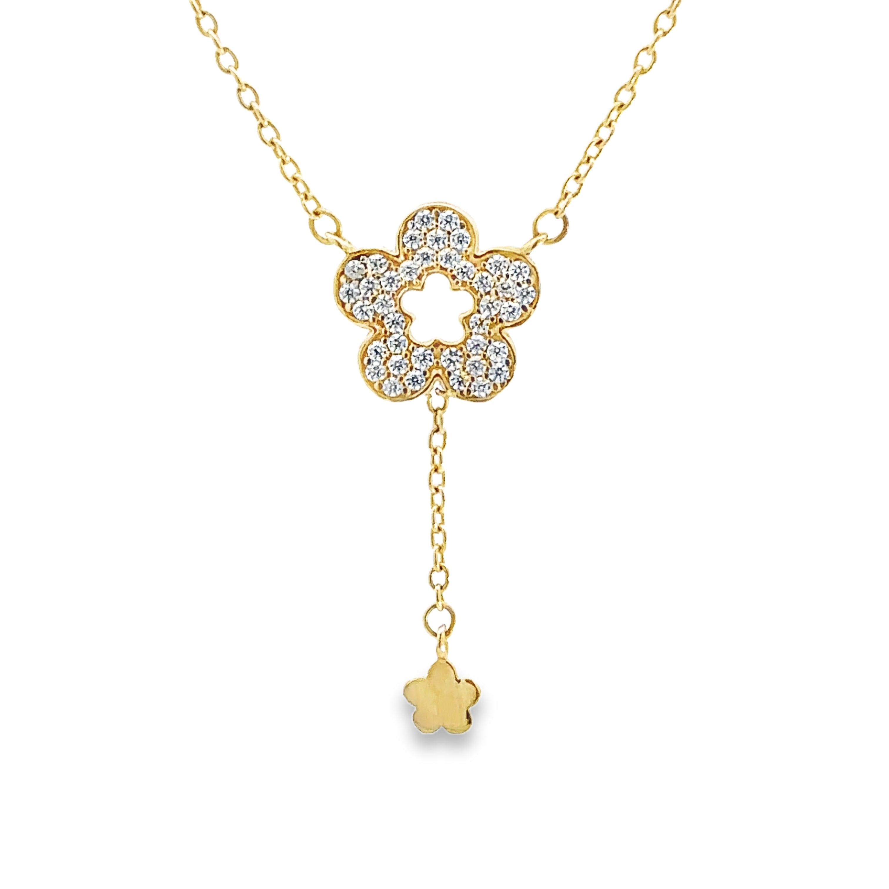 14K Yellow Gold 1/10CT. White Topaz Y Flower Necklace