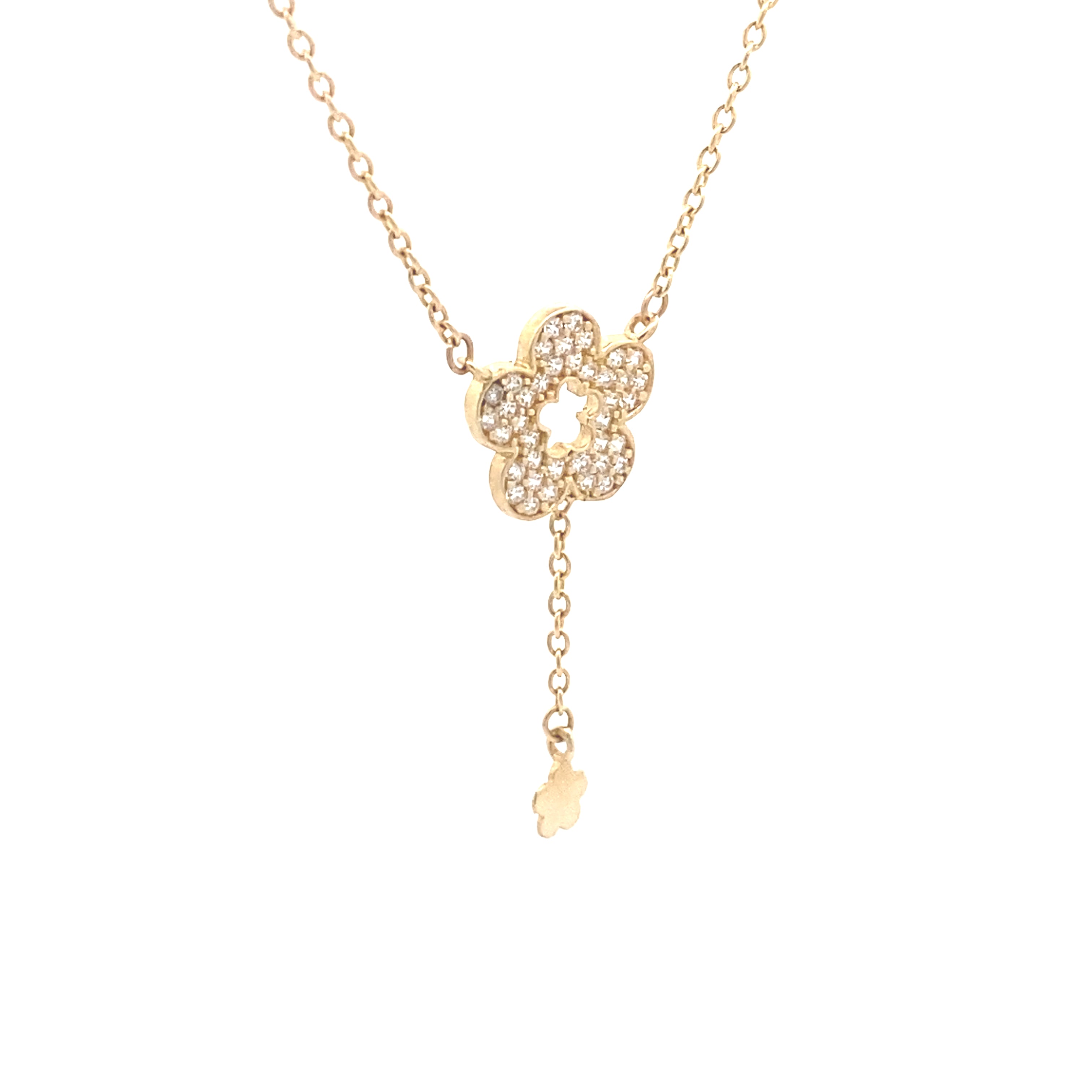 14K Yellow Gold 1/10CT. White Topaz Y Flower Necklace