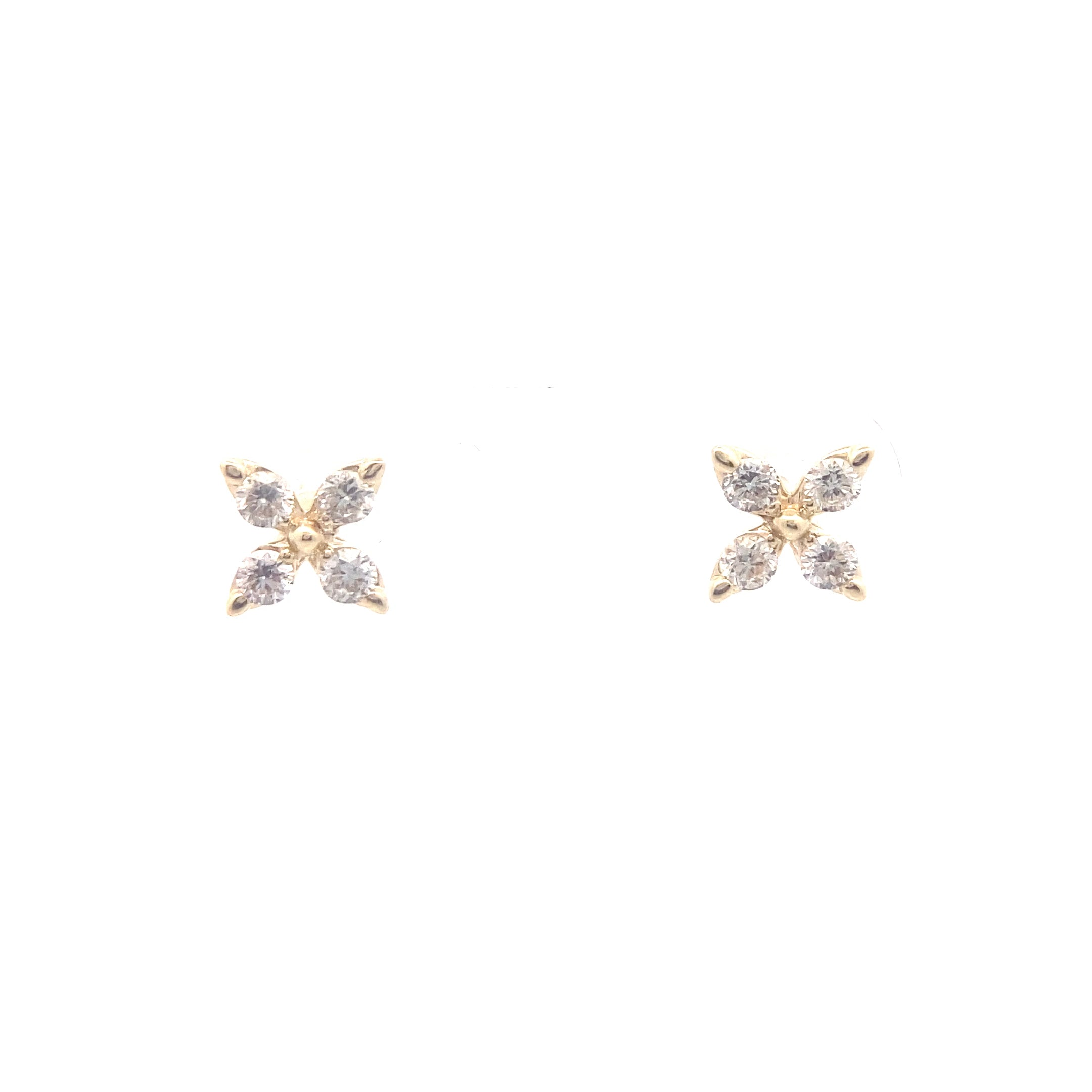 14K Yellow Gold 1/5CT. Diamond Flower Stud Earrings