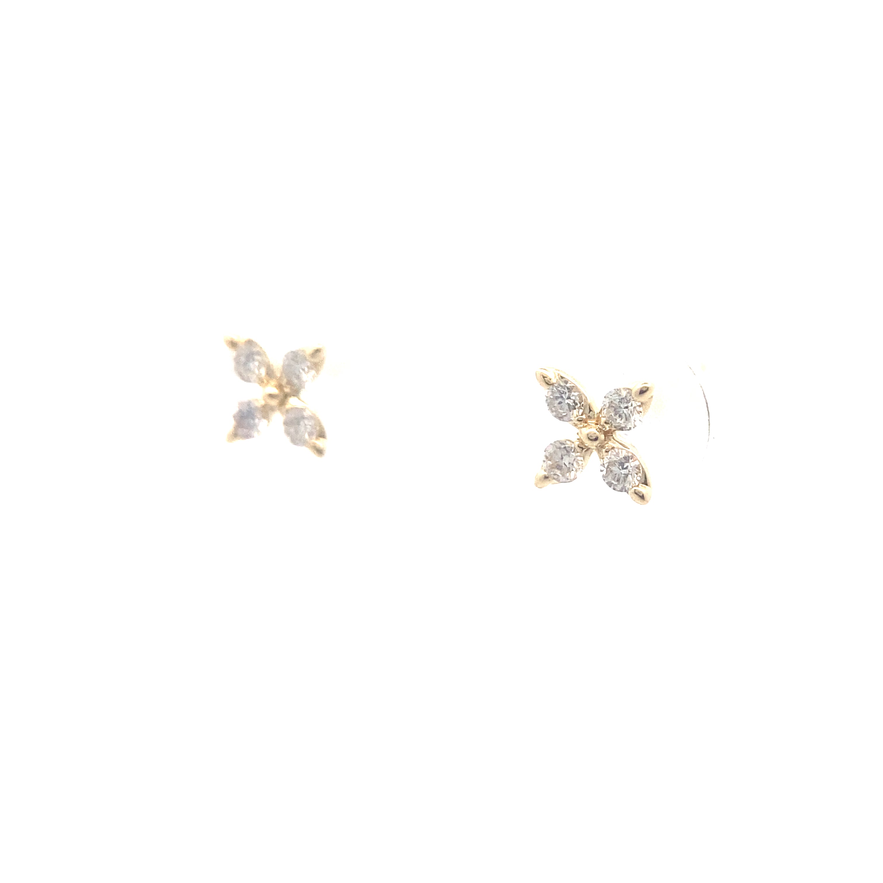 14K Yellow Gold 1/5CT. Diamond Flower Stud Earrings