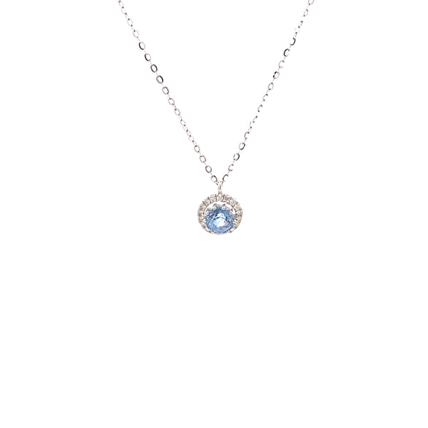 14K White Gold 1/2CT. Ceylon Sapphire and 1/10CT. Diamond Pendant Necklace