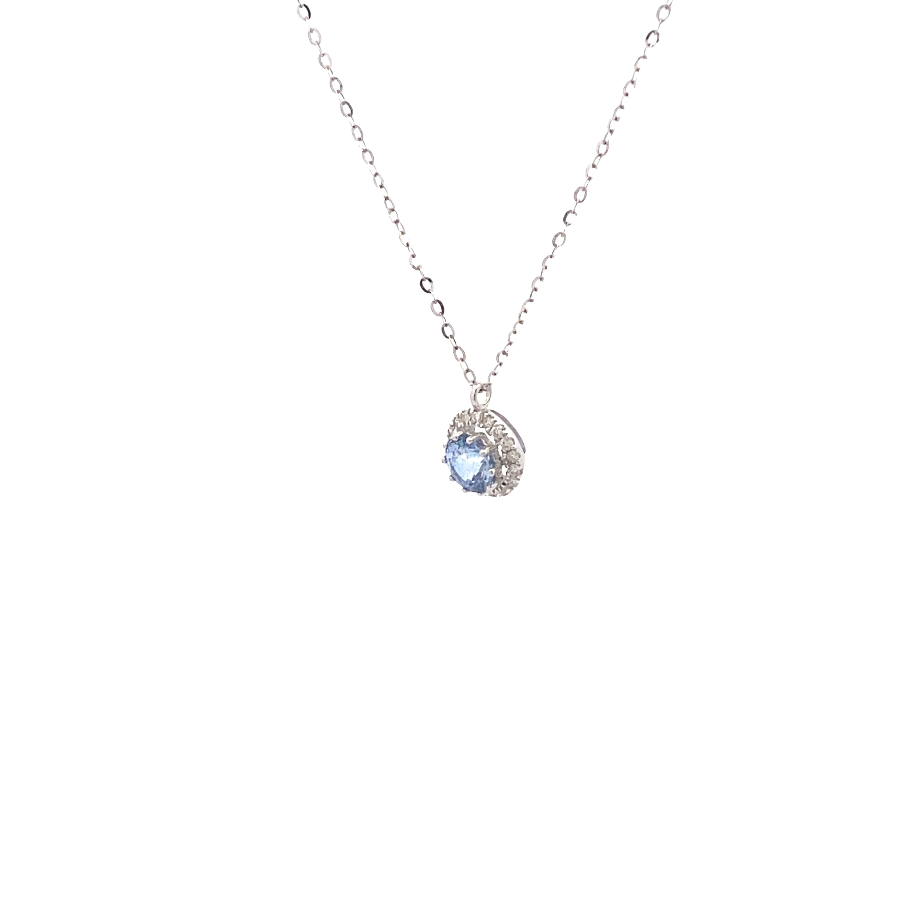 14K White Gold 1/2CT. Ceylon Sapphire and 1/10CT. Diamond Pendant Necklace