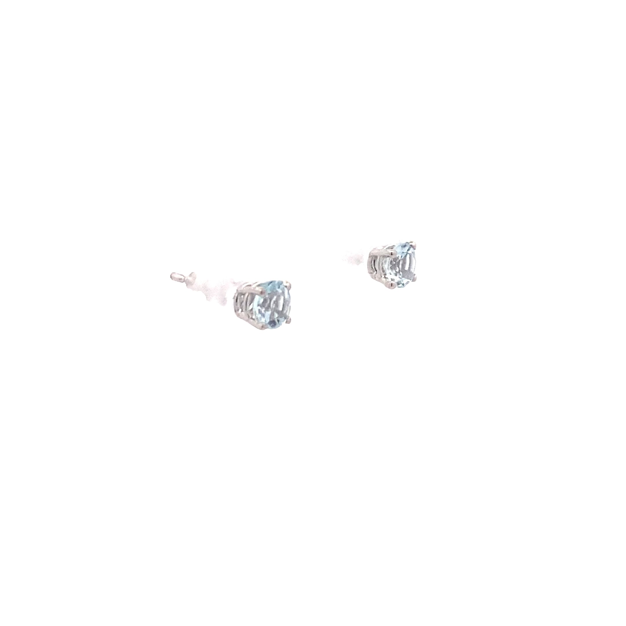 14K White Gold Aquamarine 4MM Round Birthstone Stud Earrings