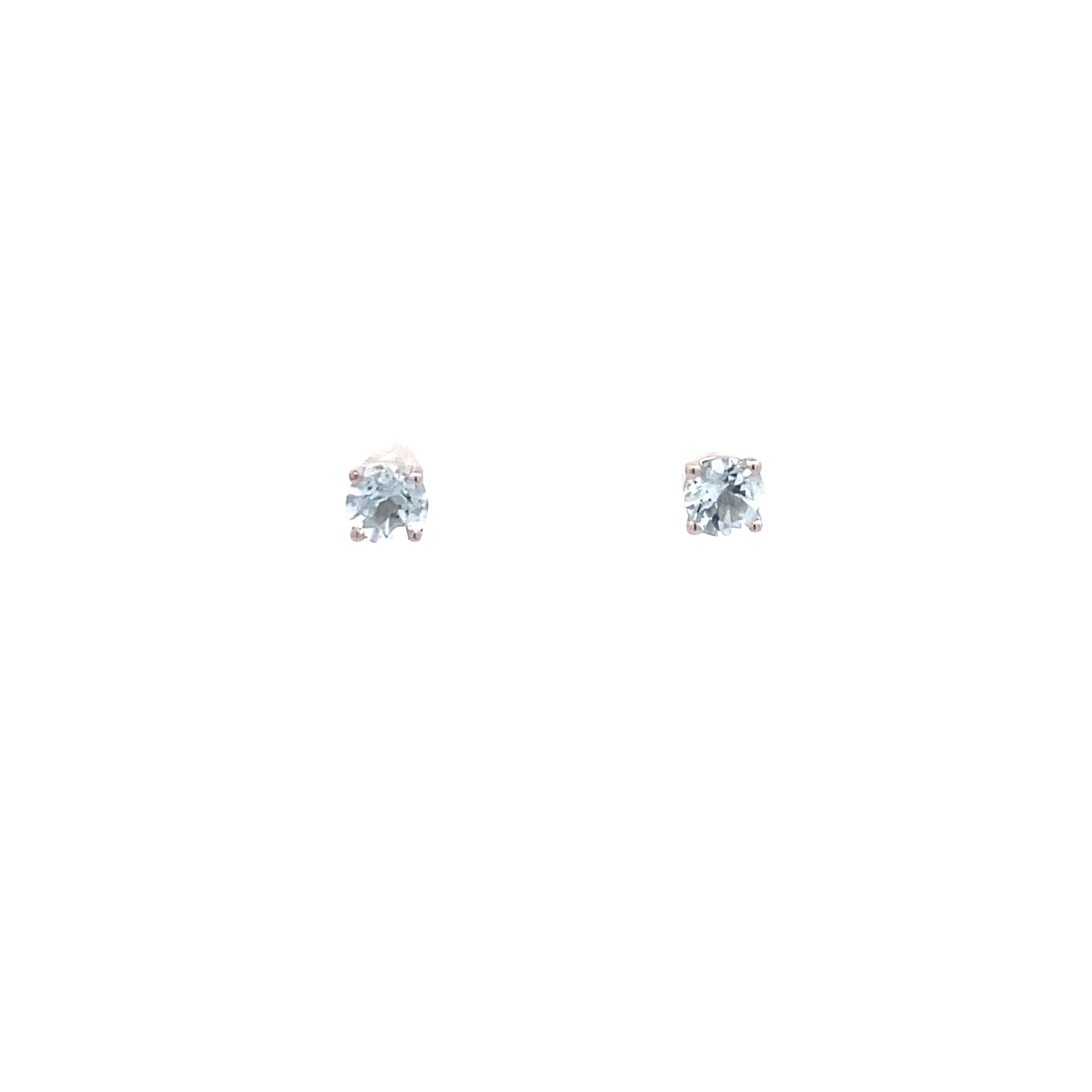 14K White Gold Aquamarine 4MM Round Birthstone Stud Earrings